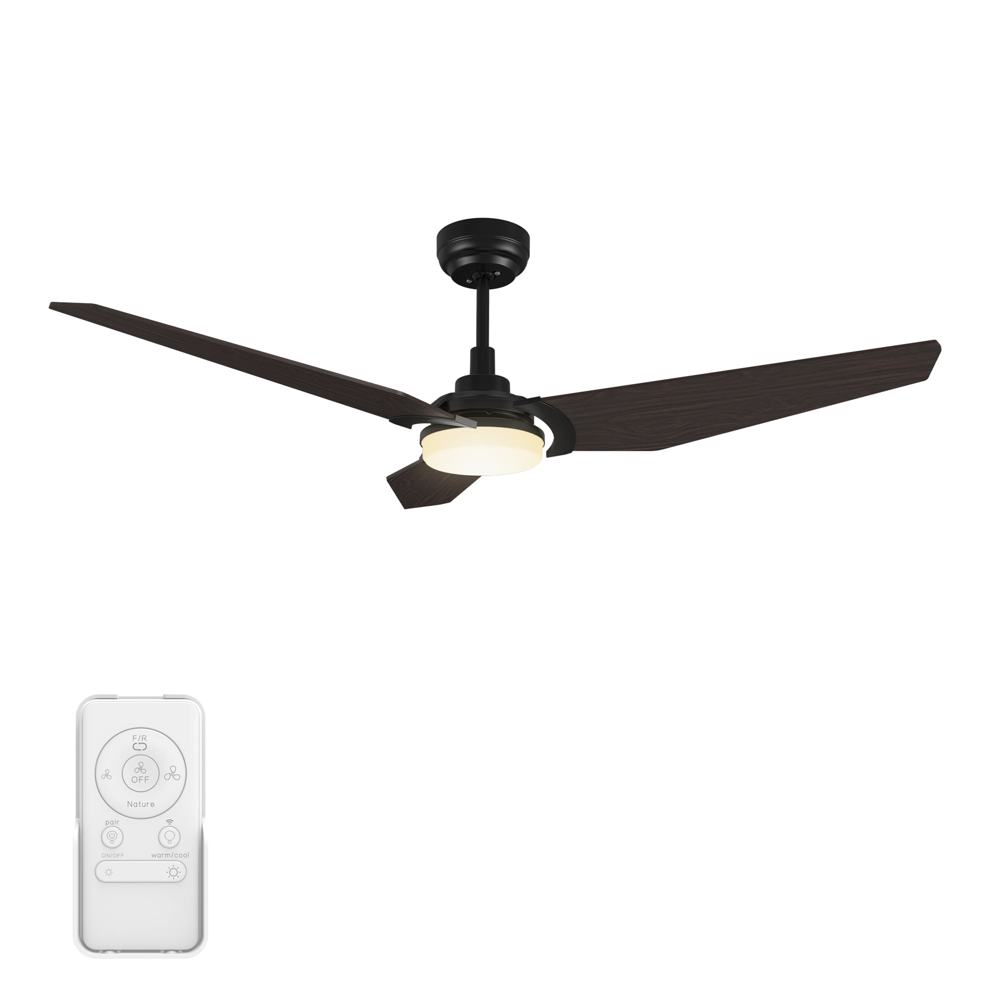 CARRO USA LS563B-L12-B5-1 Trailblazer 56-in Integrated LED Outdoor Smart Black with Walnut Blades Ceiling Fan With Light - Remote Included ( 3 -Blade )