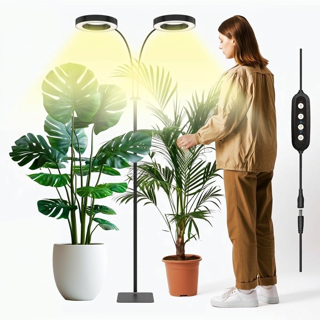 Vrbgify  36W Full Spectrum 2 Head LED Grow Light with Adjustable Height 32 47 63 Inch 6 Dimmable Levels 3 Lighting Modes Timer for Indoor Plants 1 Piece