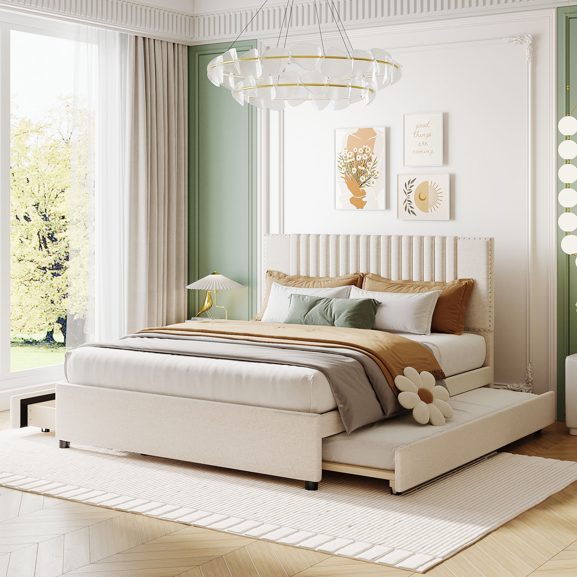 ModernLuxe L-SF000015AAA Beige Queen Wood Platform Bed with Storage