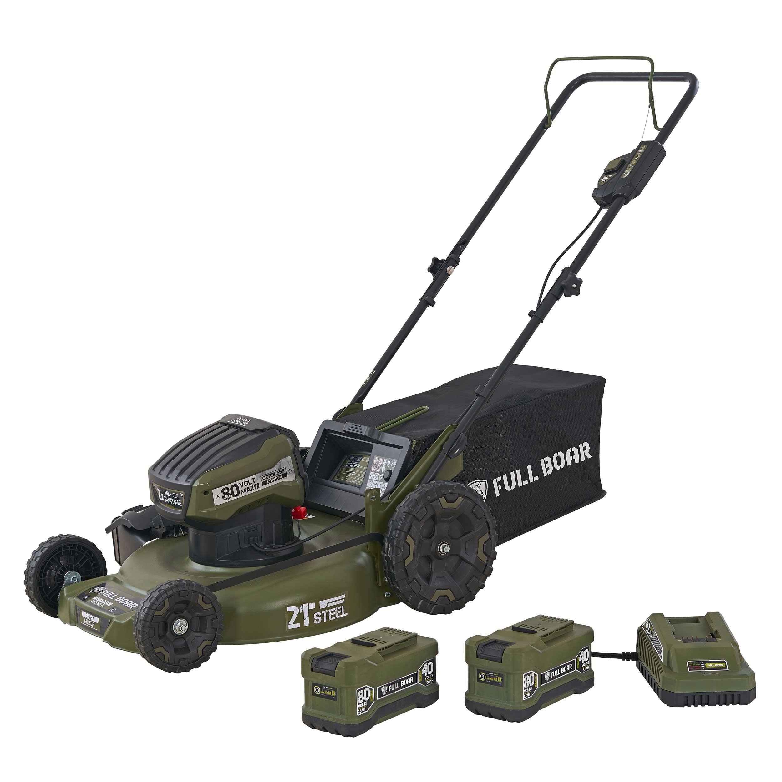 Full Boar 80-Volt 21-in Cordless Push Lawn Mower 2.5 Ah (2-Batteries and Charger Included) | M2150P2