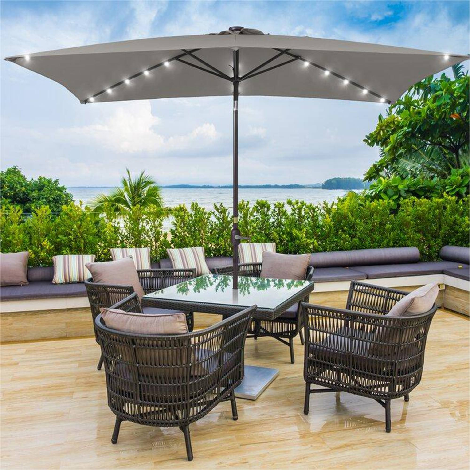 Yiekholo LL-0904AAE 10-Feet Steel Garden Patio Umbrella with Lights and