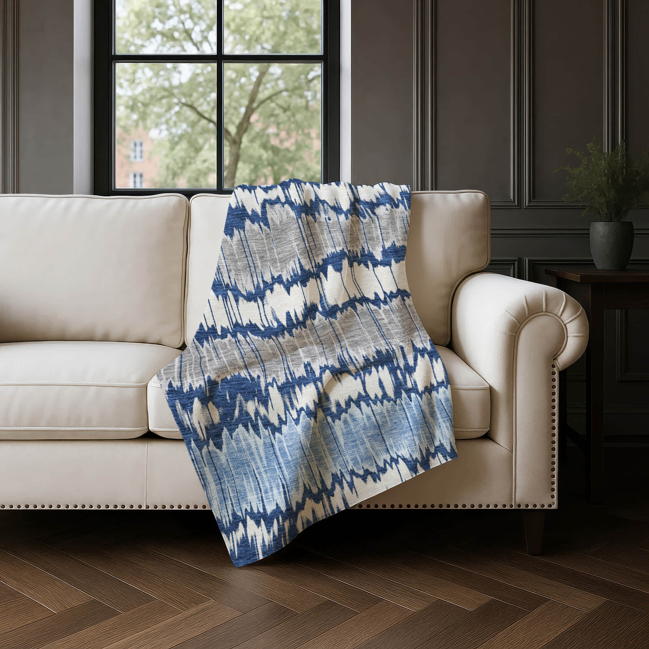 Premium Machine Washable Addison ASB755 Navy 50 x 70 inches Sherpa Throw Blanket