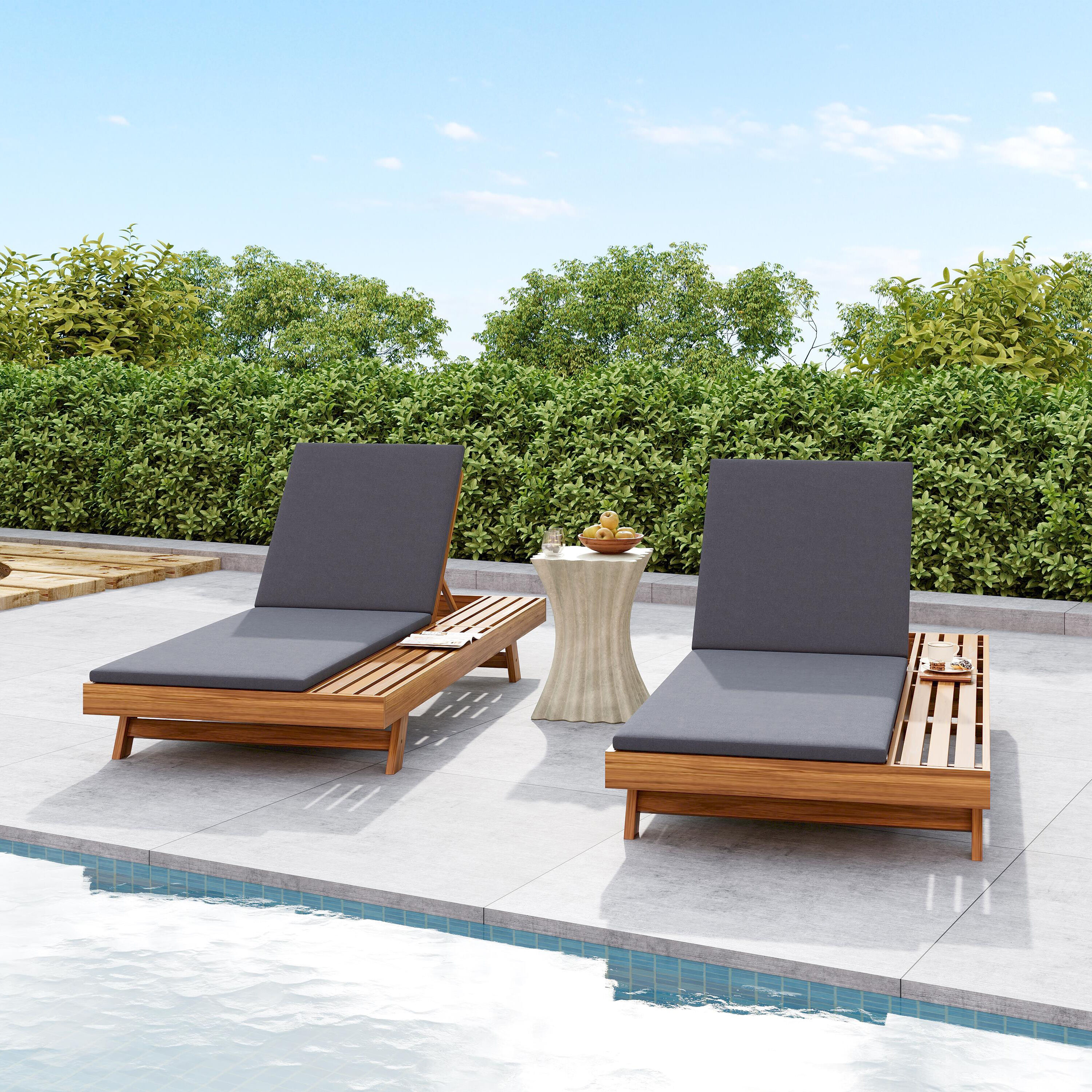 Christopher Knight Home 334981 Taylor Acacia Wood Adjustable Chaise Lounge (Set of 2) Teak and Dark Gray