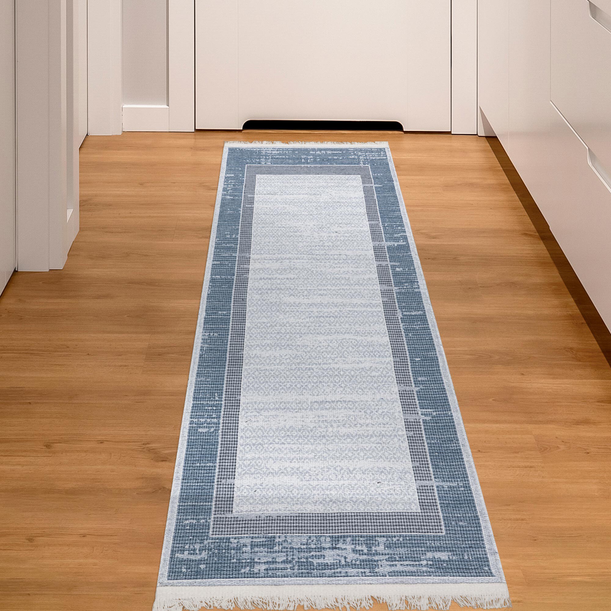 Machine Washable Custom Size Solid Bordered Grey Runner Rug Cut to