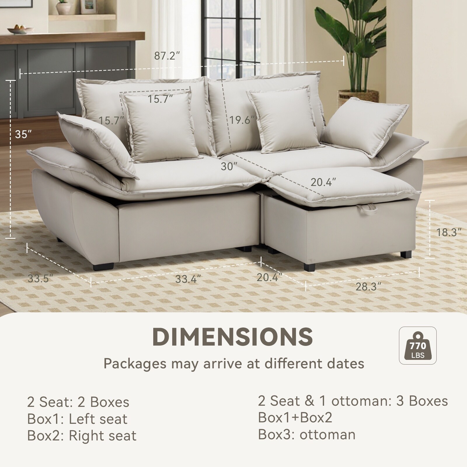 Pocassy GREATANTS-005LGYLRO Sofas-Loveseats - View #3