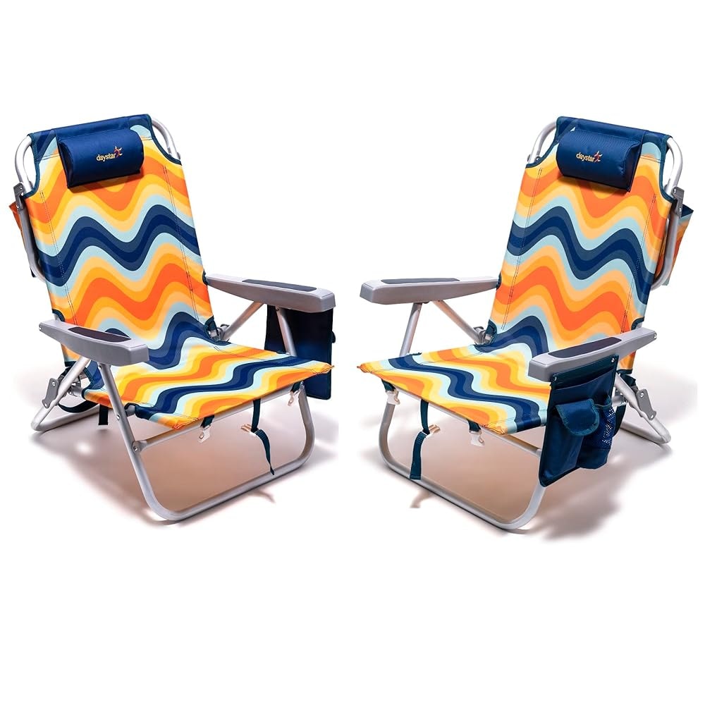Clihome CL-P2AC1168ROG2 Polyester Orange Folding Beach chair Adjustable and Carrying Strap/Handle Included