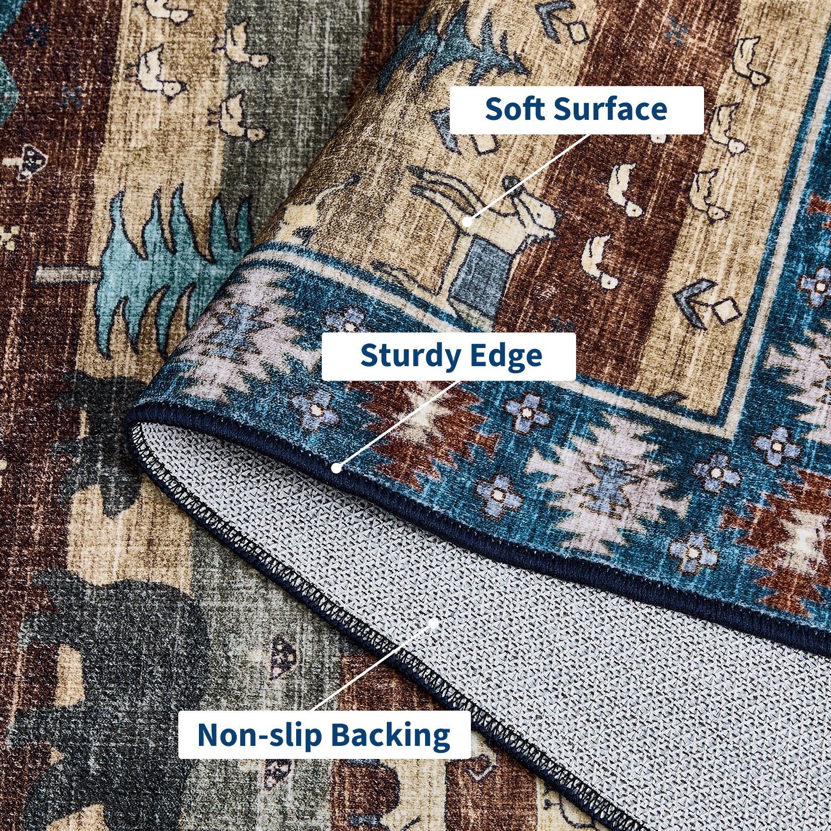 Aoile 6 x 9 ft Blue Brown Polyester Rectangular Christmas Area Rug for ...