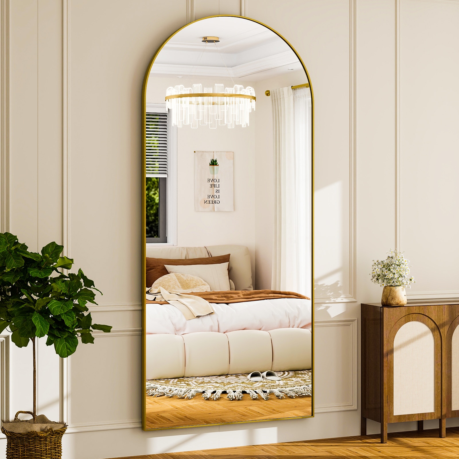 BEAUTYPEAK YH3070G 30-Inches W x 70.0-Inches H Arch Gold Framed Full Length Floor Mirror