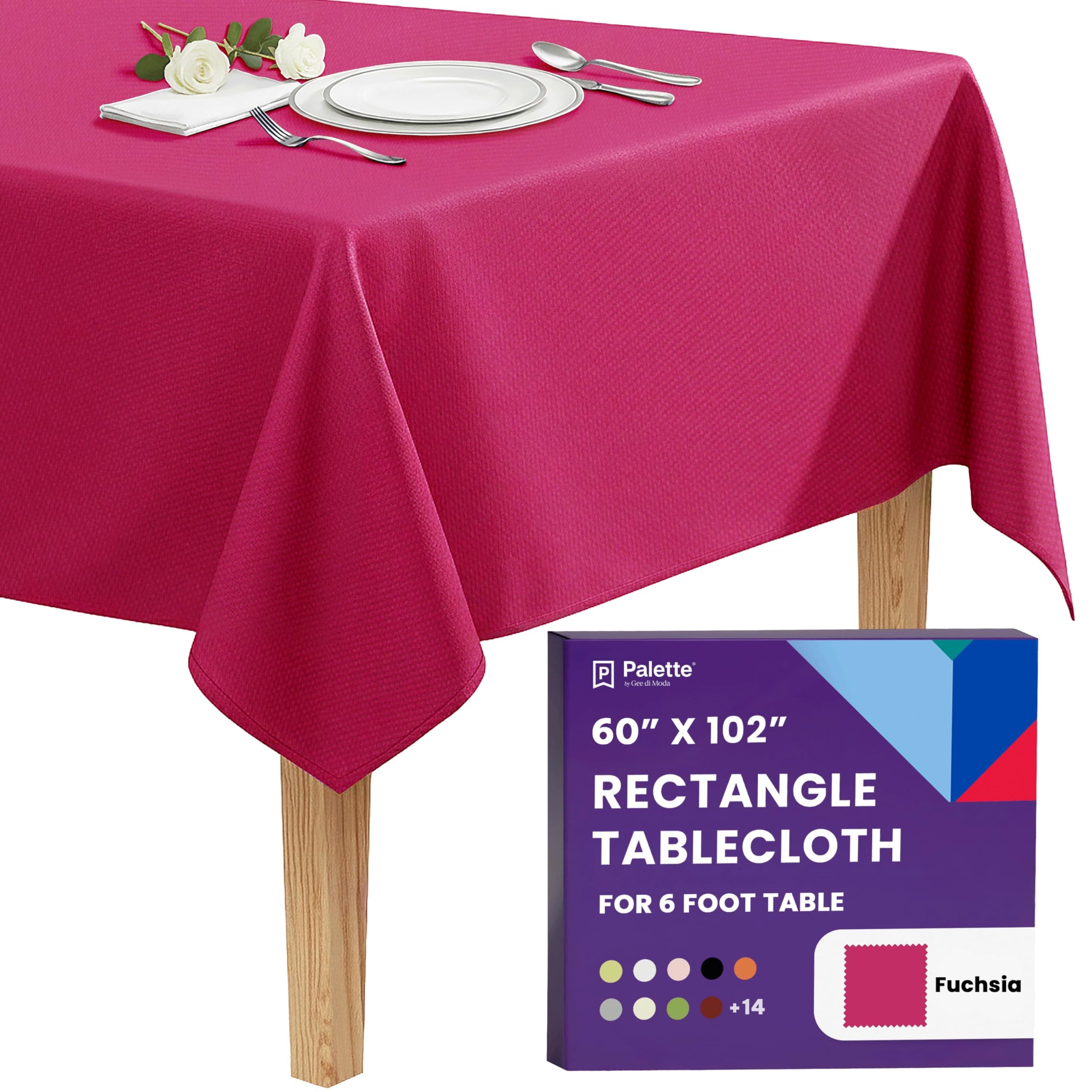 Gee Di Moda  Rectangle Tablecloth - 60 x 102 Inch Fuchsia Rectangle Table Cloth - Heavy Duty Washable Fabric - for Buffet Table Holiday Party Dinner Wedding and Baby Shower