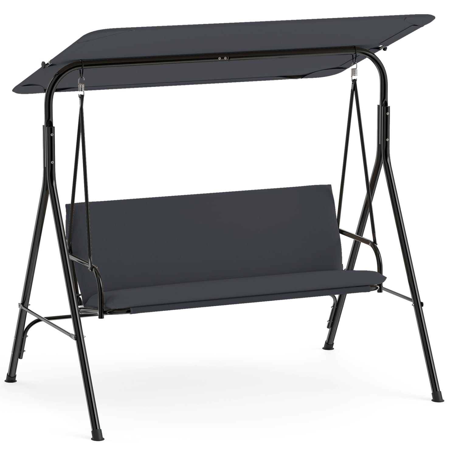 Slickblue 3 Person Beige/Black/Gray Porch Swing with Adjustable Canopy Cushioned Seat and Metal Frame for Patio Backyard Balcony or Garden