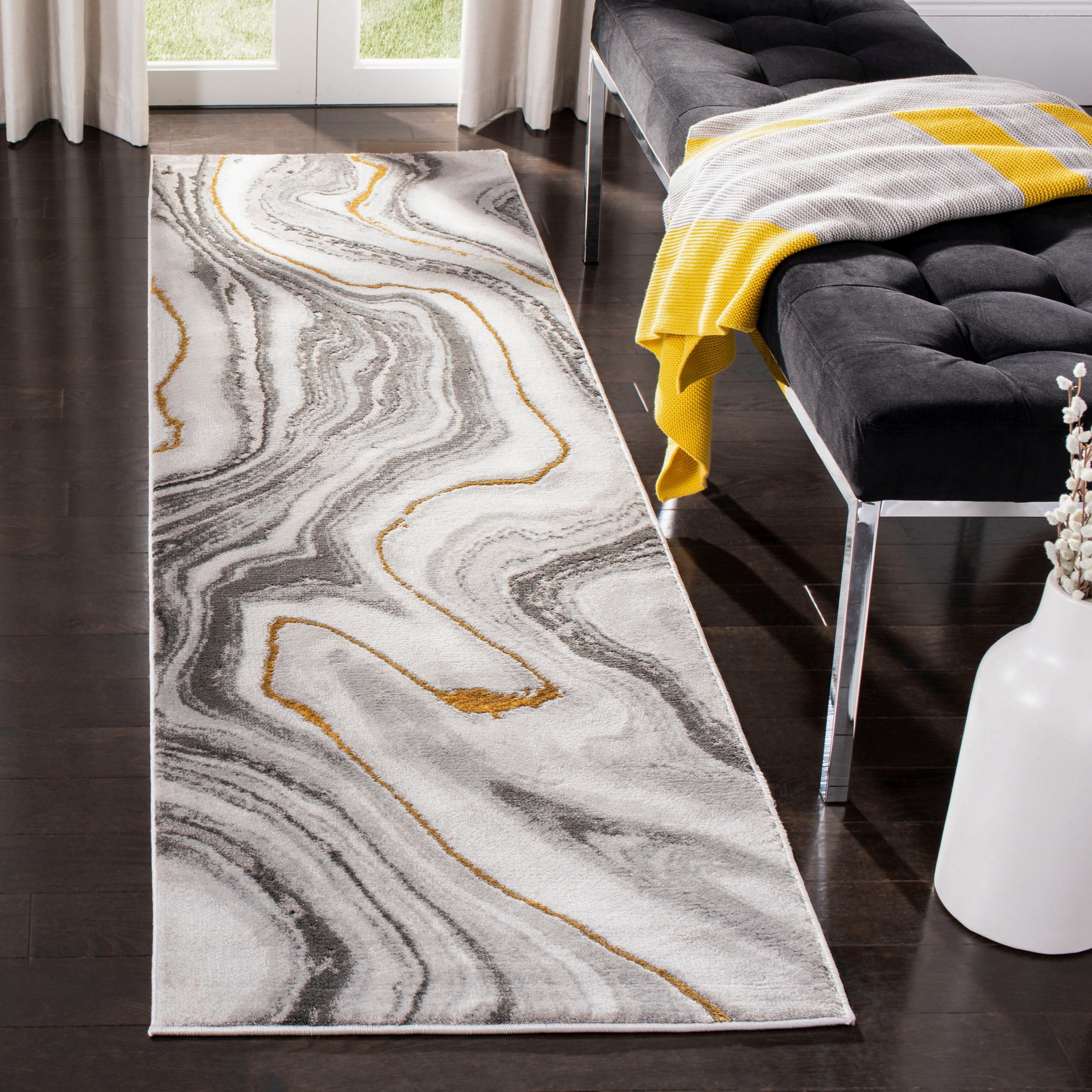 Safavieh CFT819F-26 Craft Moro 2 x 6 (ft) Loomed Polypropylene Gray/Gold Rectangular Indoor Geode Runner rug