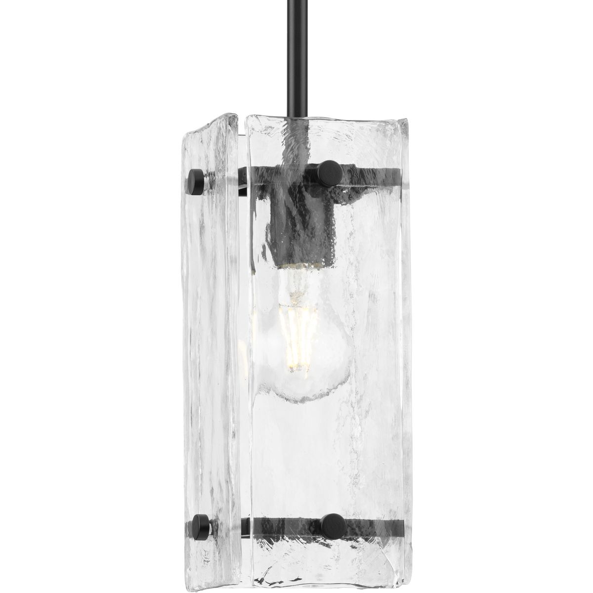 Rivera Matte Black Mini Pendant with Clear Textured Glass