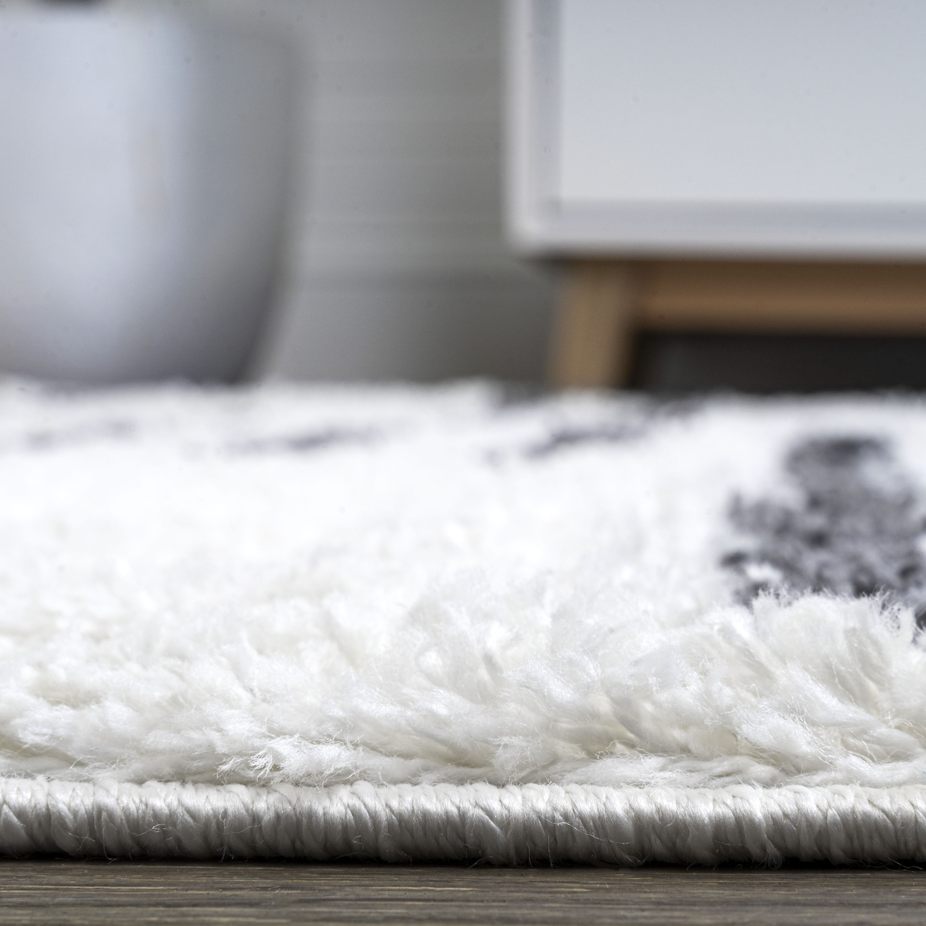 Ivory and Gray Striped Shag Area Rug 3 x 5