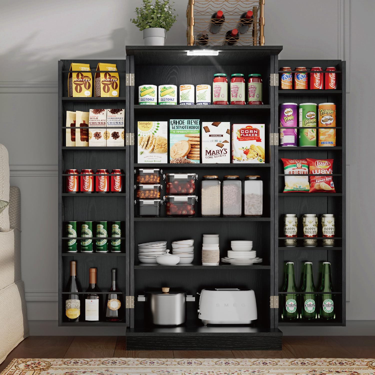 LTMATE LSFNZ23SCWT2550BK Contemporary/Modern Black Pantry with Wine Storage