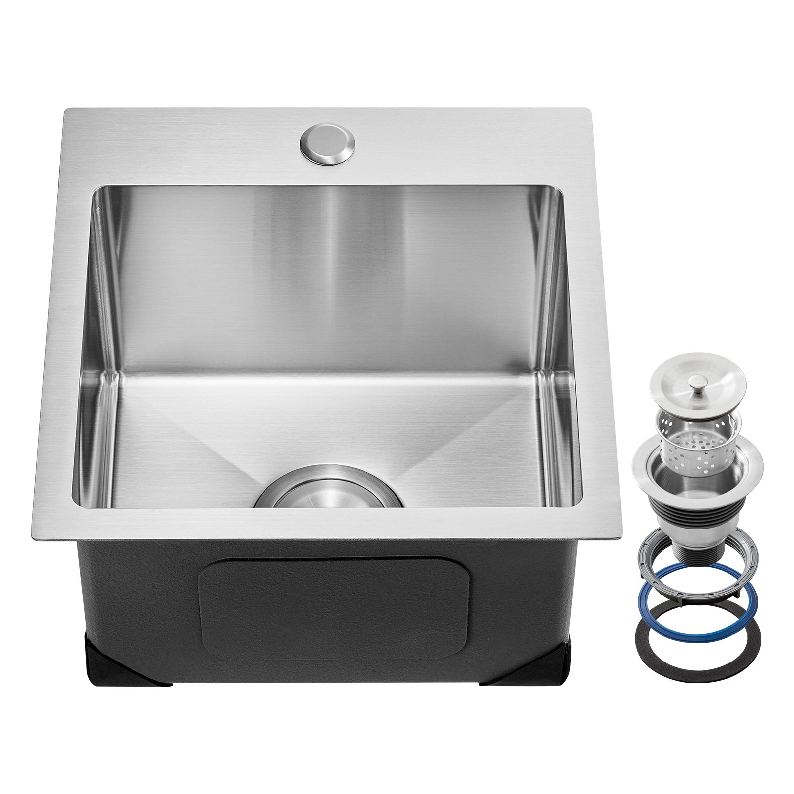 Tahanbath 15 Inches Kitchen Sink Workstation 304 Stainless Steel Top Mount Drop In Single Bowl Farmhouse Basin with Matching Accessories Household Dishwasher Sinks for RV Prep Kitchen Laundry Room and Bar