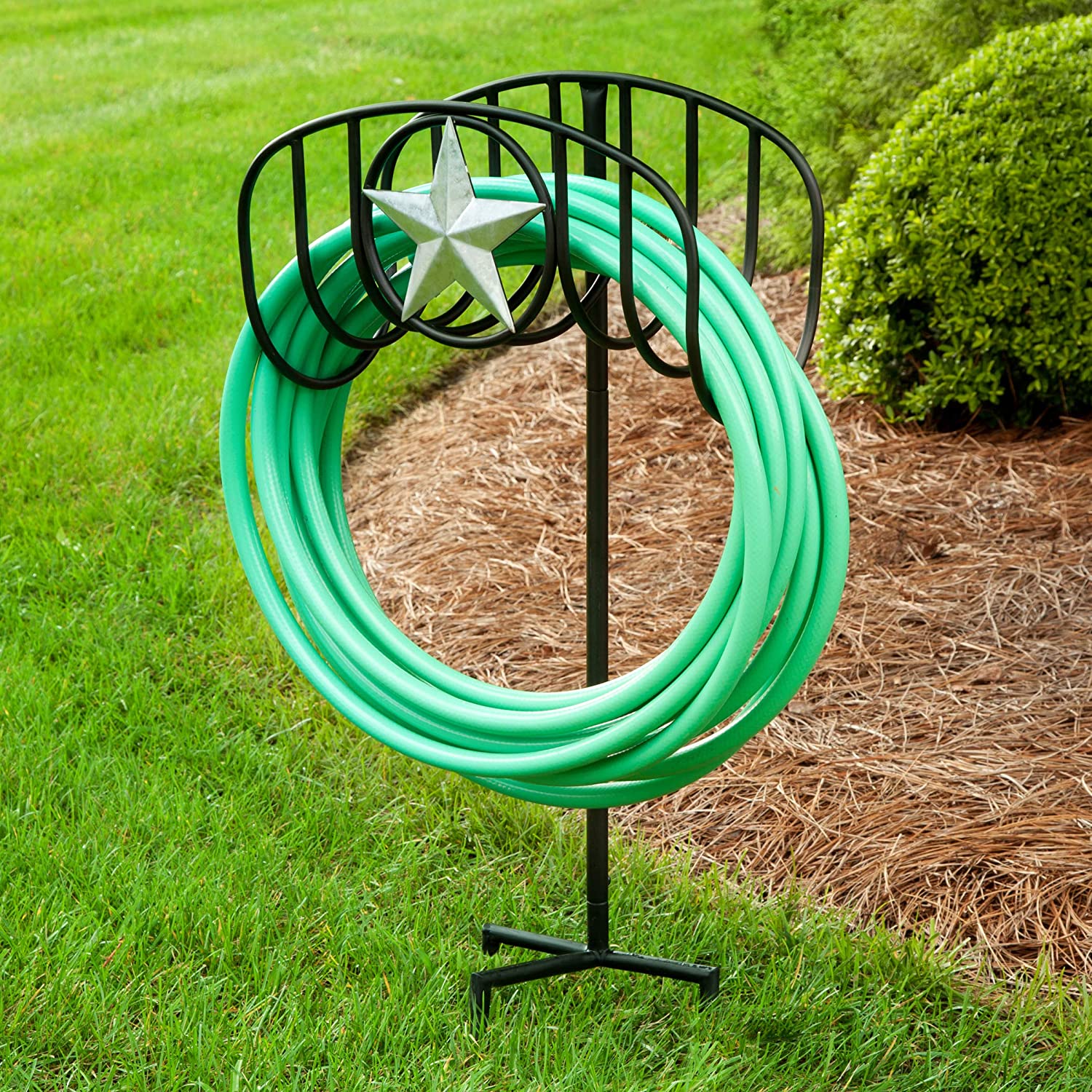 Liberty Garden 125' Manger Hose Stand with Star, Black