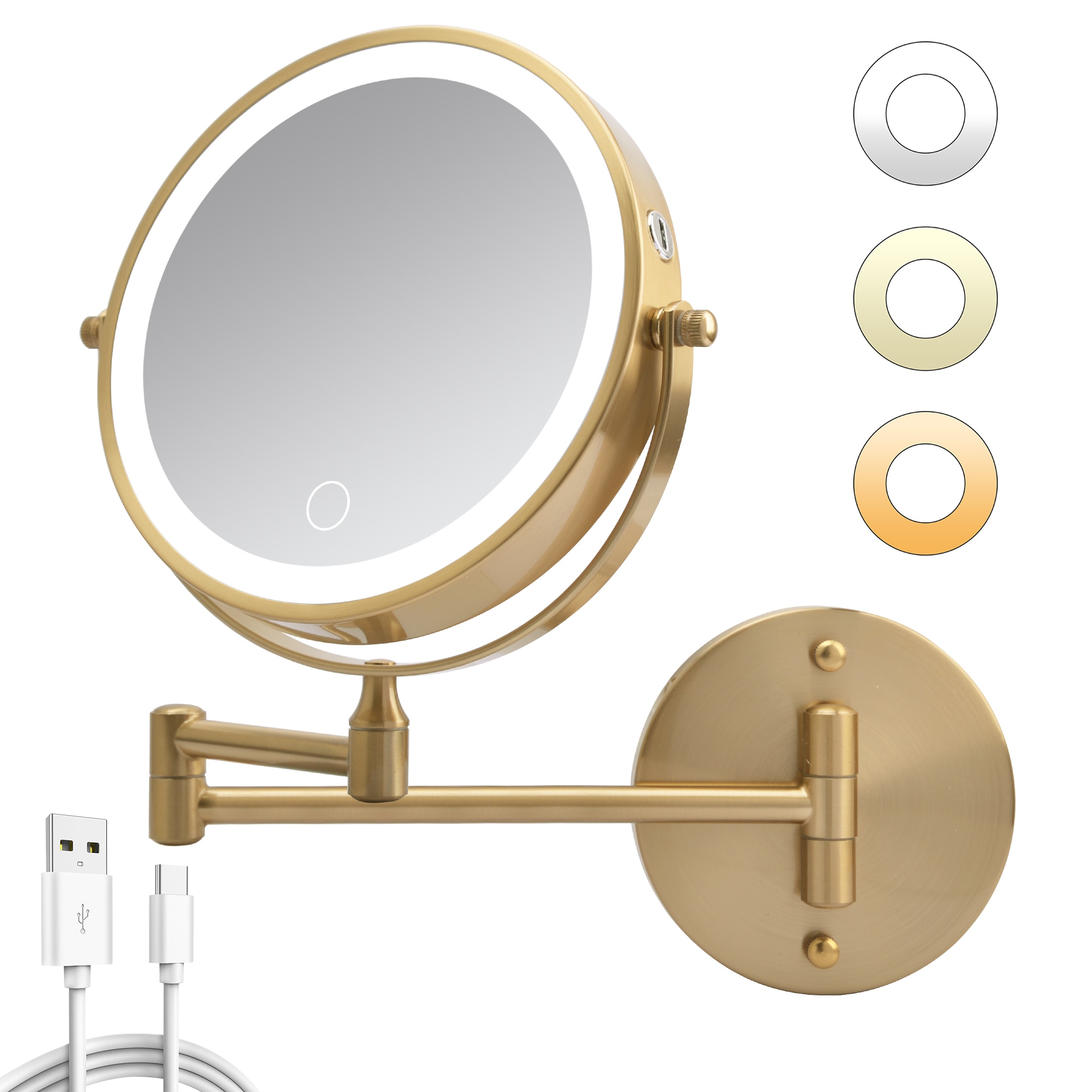 Tinyhomie 8 in. Rechargeable Wall Mounted Makeup Mirror with LED Lights 1X 10X Magnification