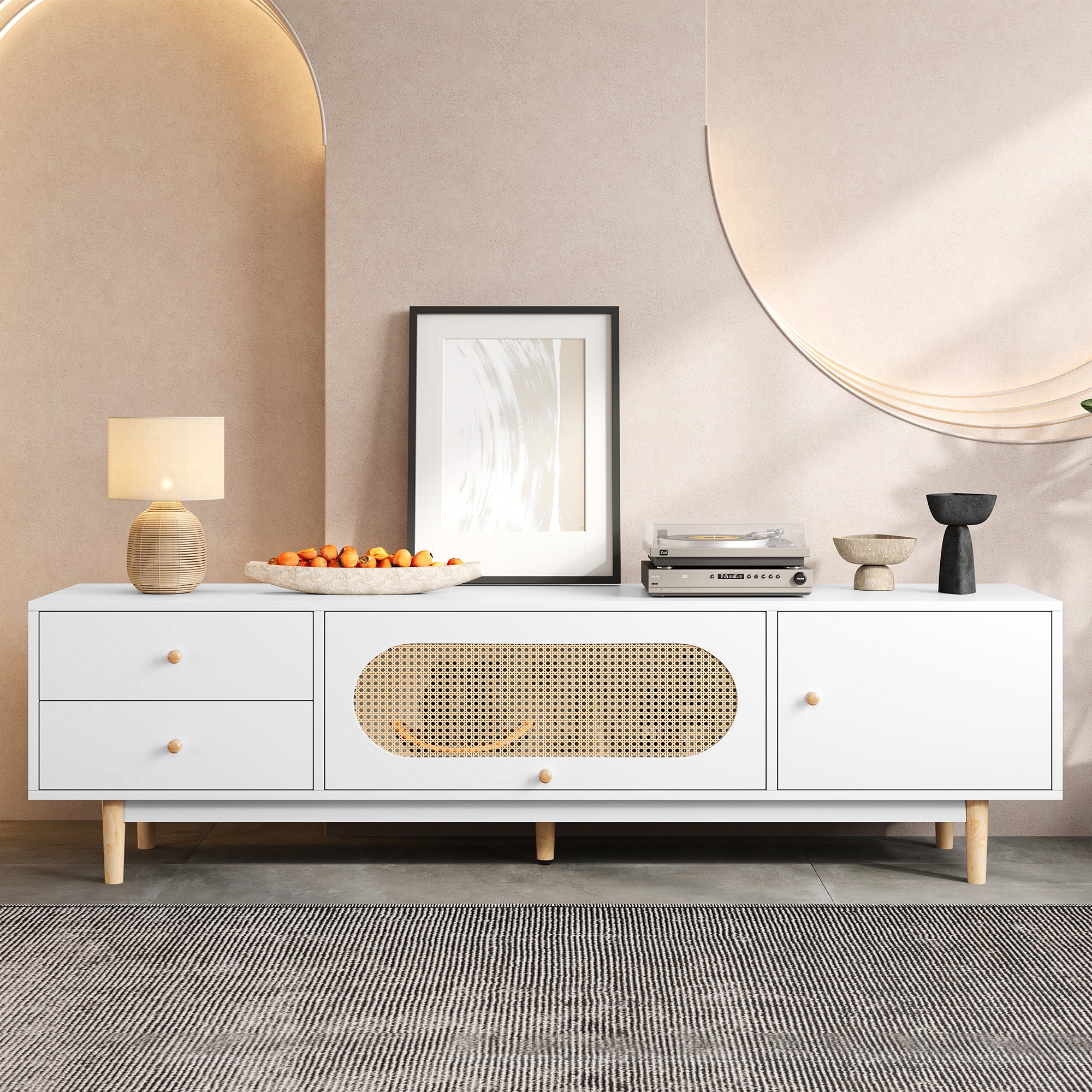 Blisstyle 70 Inch Tv Stand for Tvs up to 80 Inch Minimalist Tv Console Table with Drawers Media Entertainment Center for Living Room Bedroom Farmhouse Long Console Tables Decor for Entryway Living Room With Storage Behind Couch
