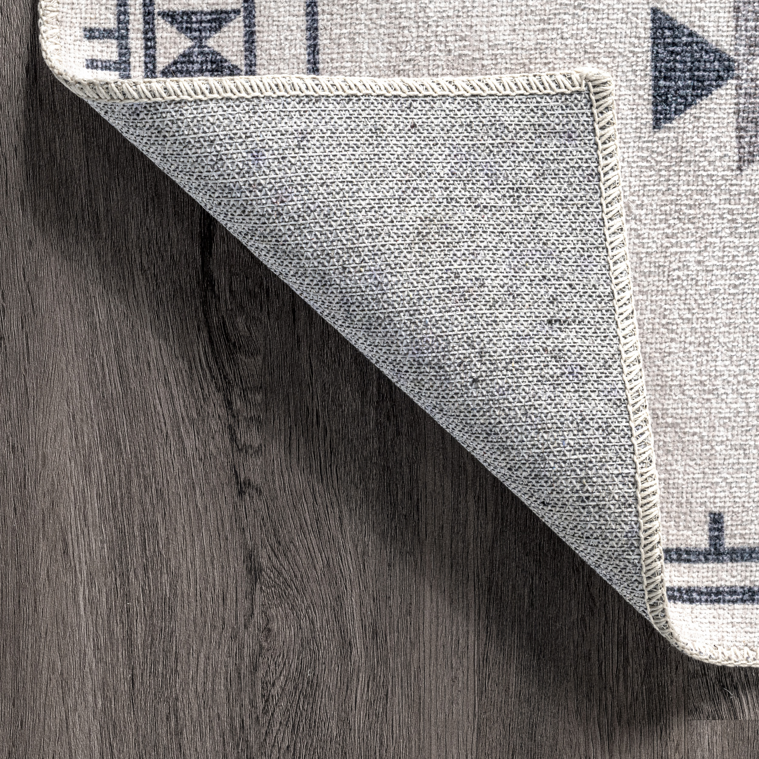 Cream and Gray Synthetic Southwestern Machine Washable Runner Rug