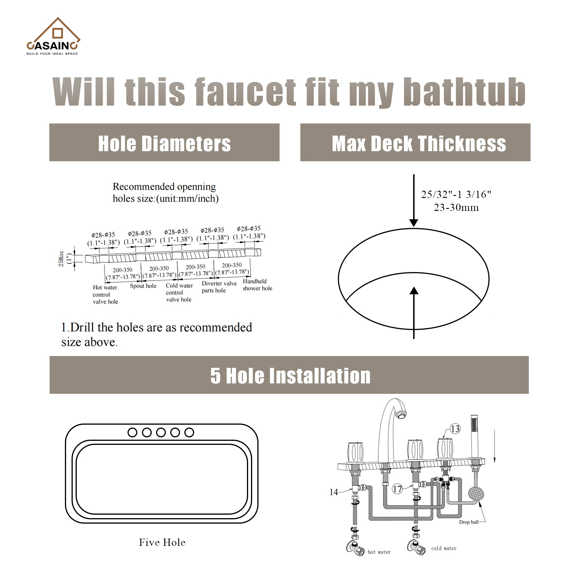 CASAINC KCLT0056-BG Roman-Tub-Faucets - View #11