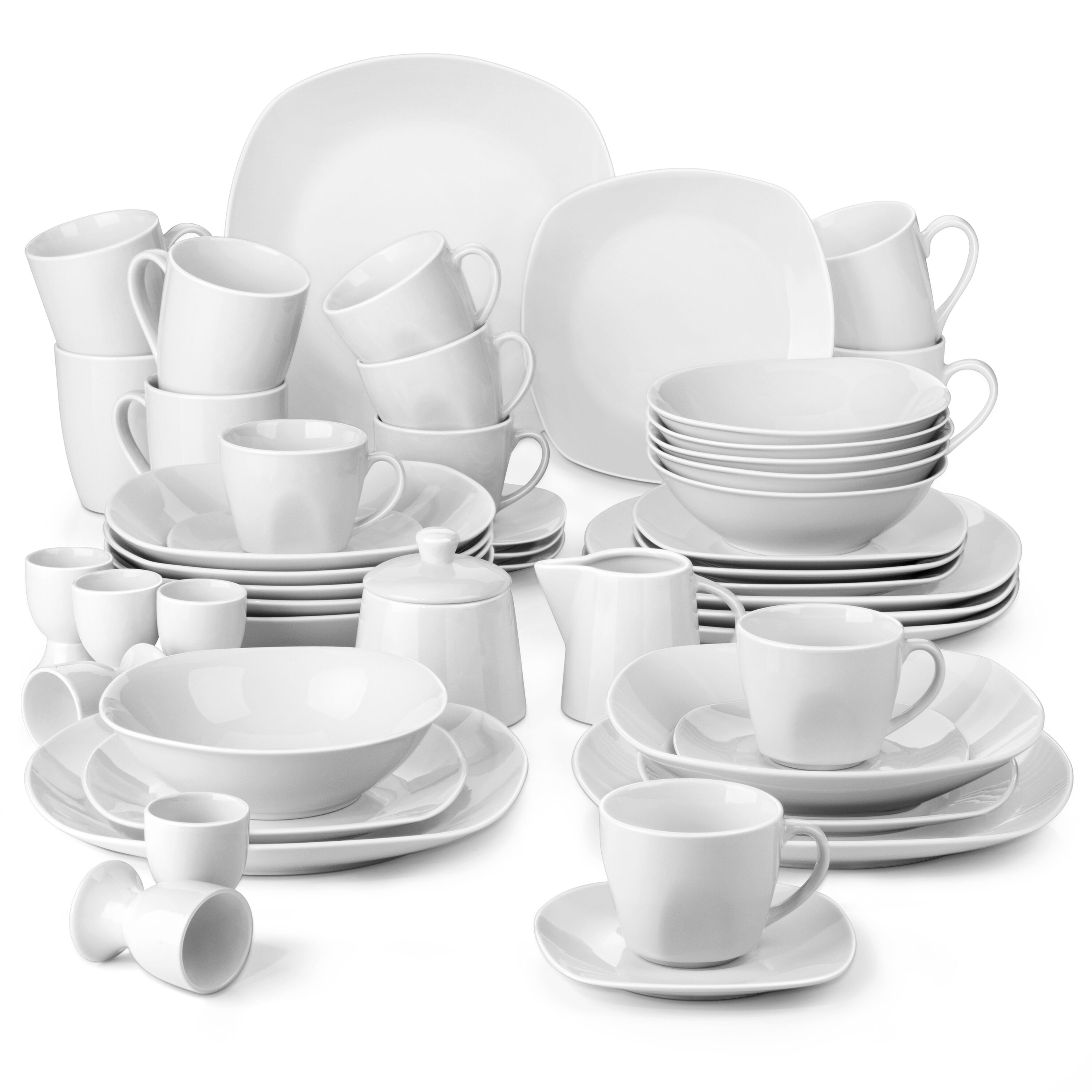 MALACASA Elisa Porcelain Dinnerware Set 24-Piece Gray-white Bowls