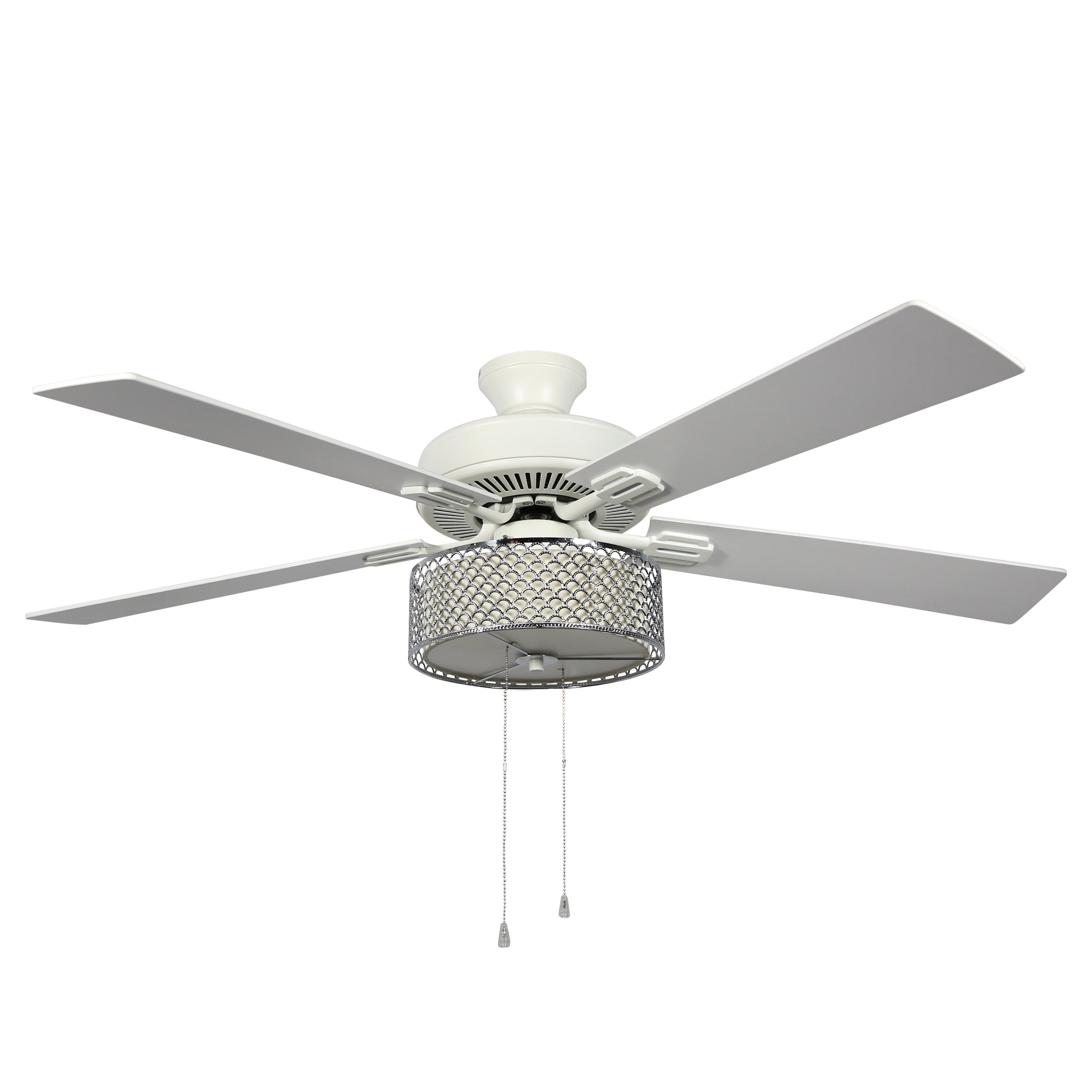 River of Goods 20036 52-in Downrod or Flush Mount White with White/oak Blades Ceiling Fan With Light ( 5 -Blade )