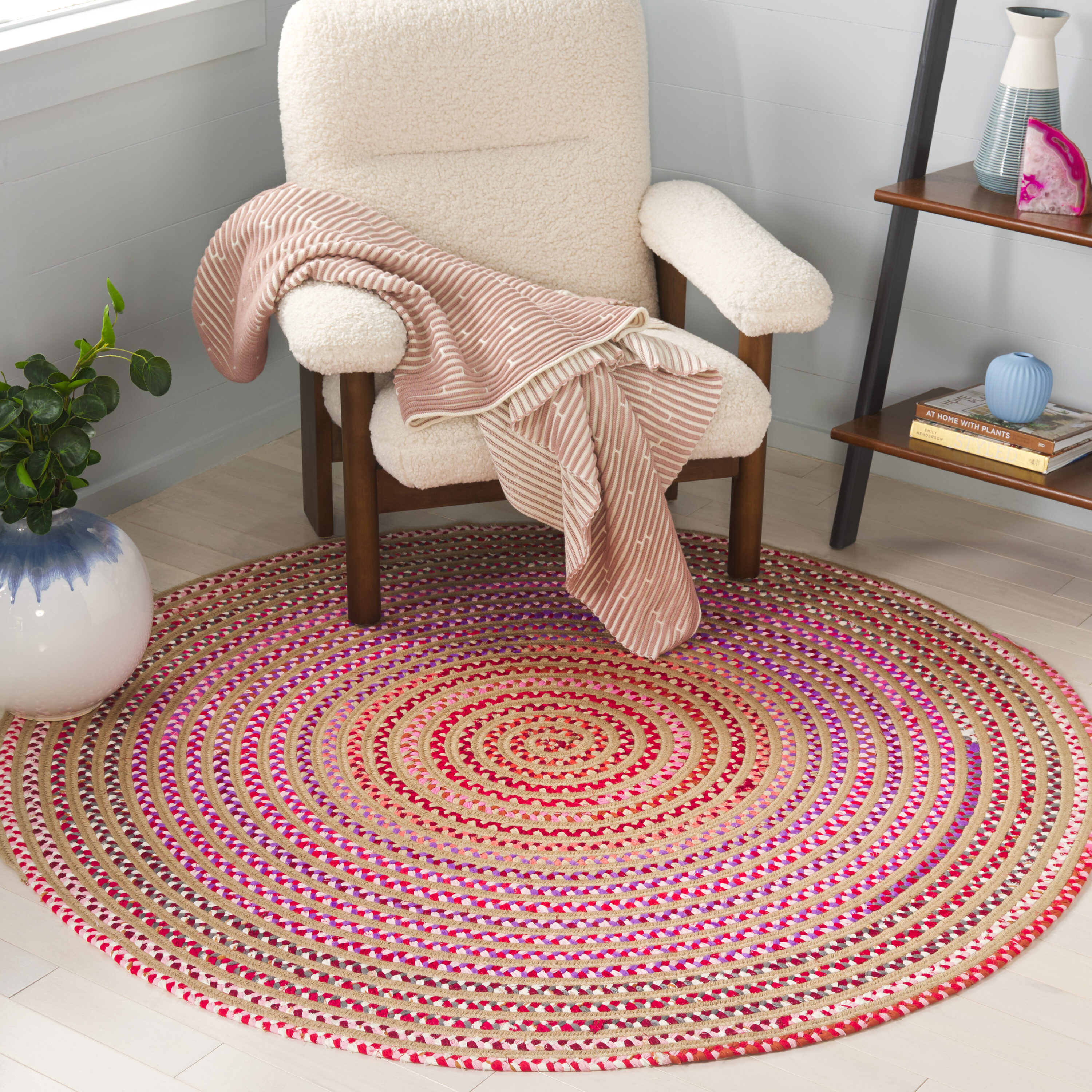 Braided 861P Natural/Red 5ft x 5ft Bohemian Rug