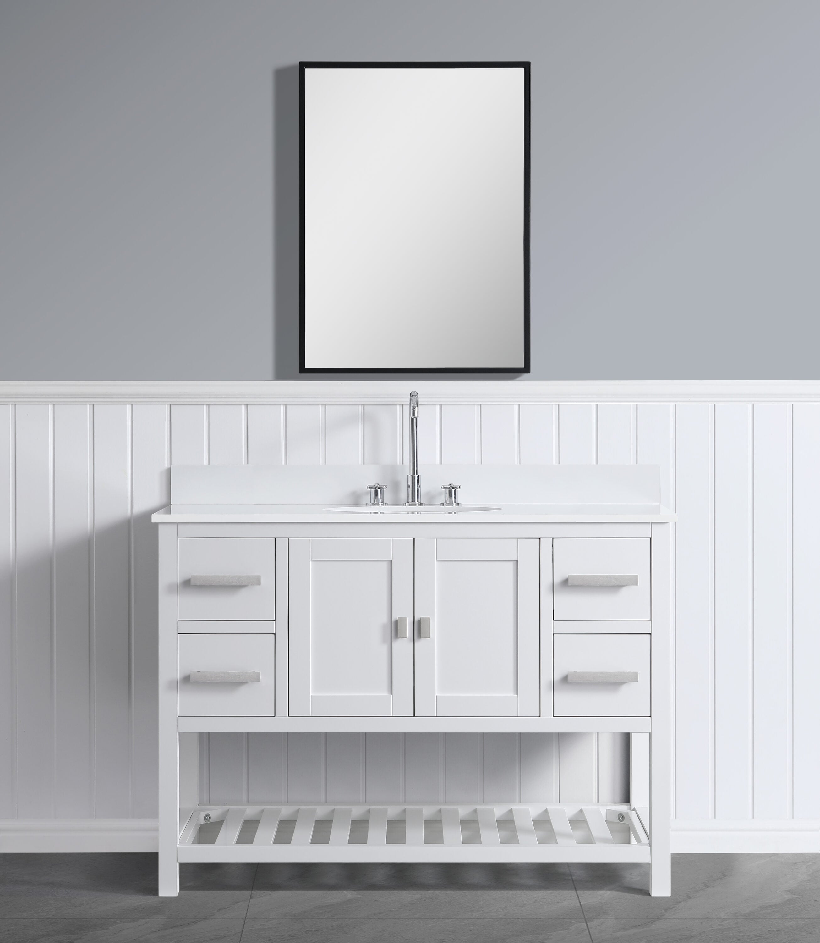 Design Element DEC055-48-W-CB Monaco 48-in White Bathroom Vanity Base Cabinet without Top