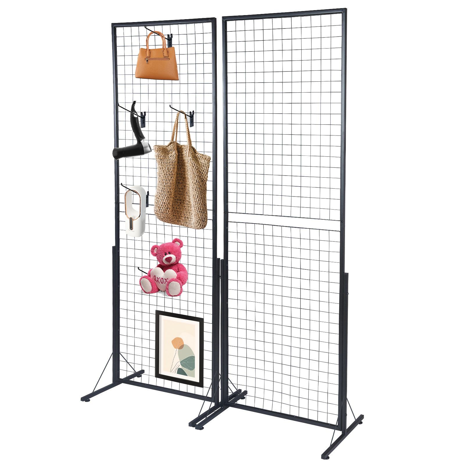 JUSHUA 2Pack 24x67 Commercial Grid Wall Display with TBase Stand DoubleSided Wire Panel System for Retail Stores Craft Fairs Trade Shows Includes Hooks Clips