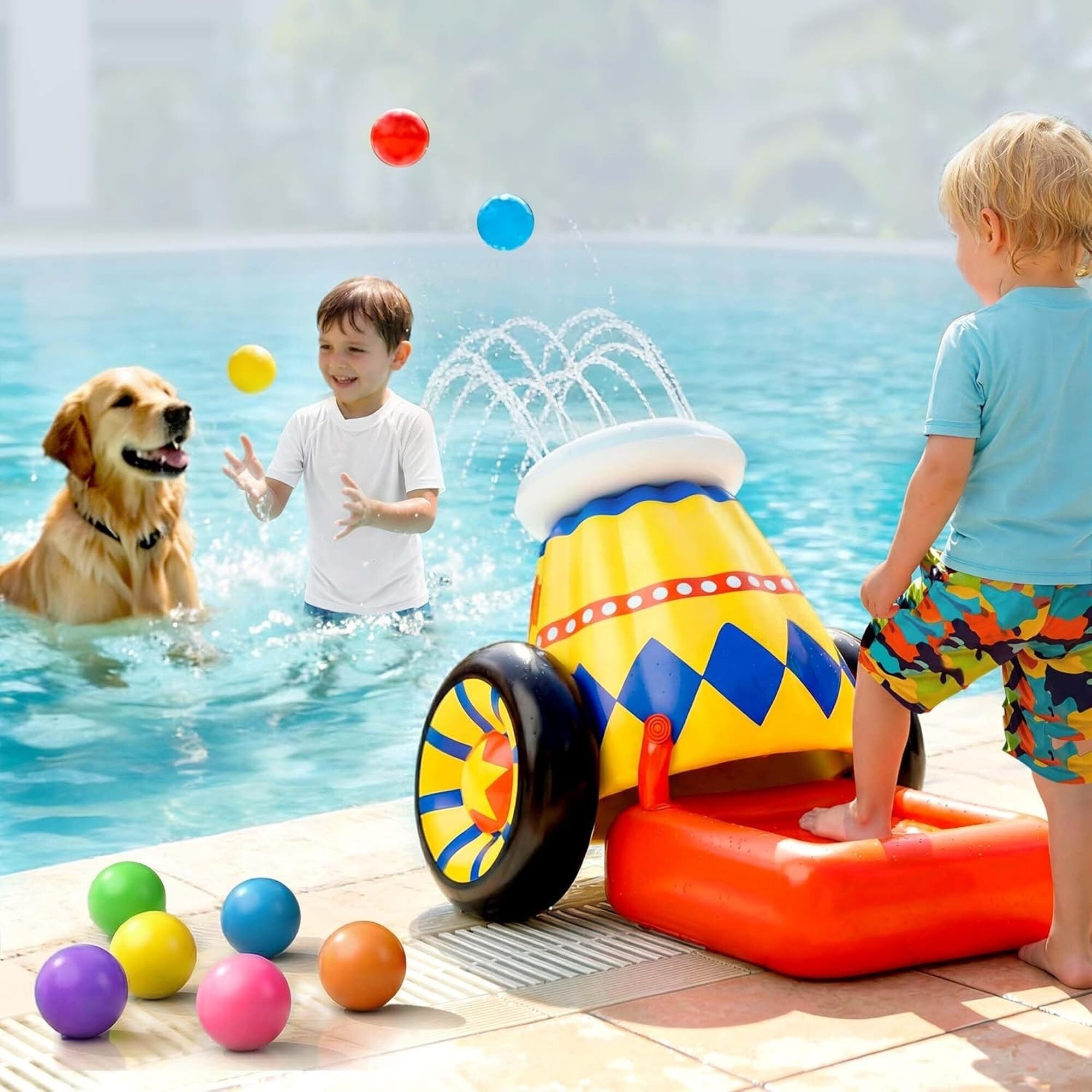 Angel Sar Inflatable Launching Ball Pool Toy Kids Water Spray Ball Shooting Pool Game for Toddler Boy Girl Summer Party