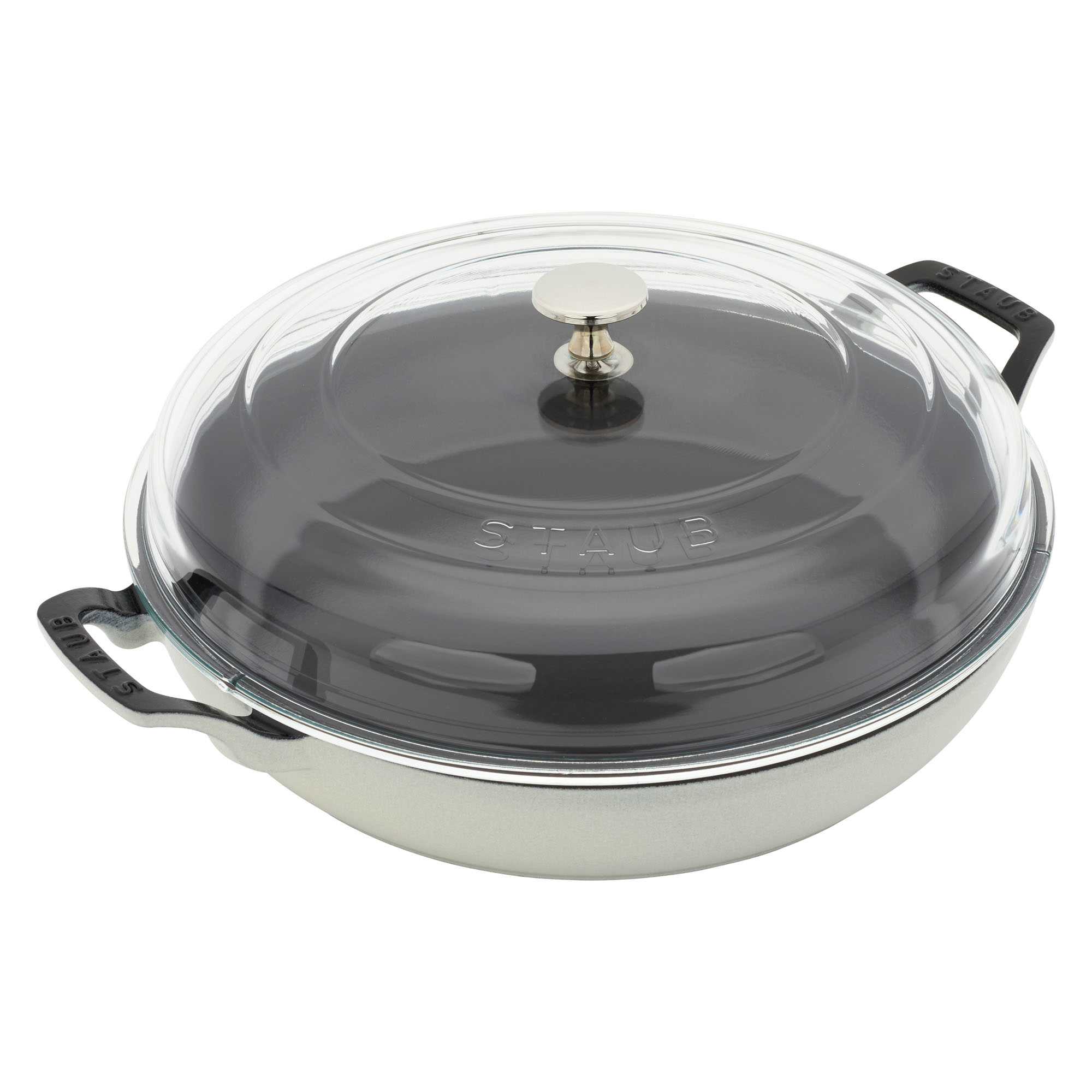 STAUB  Cast Iron 3.5qt Braiser with Glass Lid  White Truffle