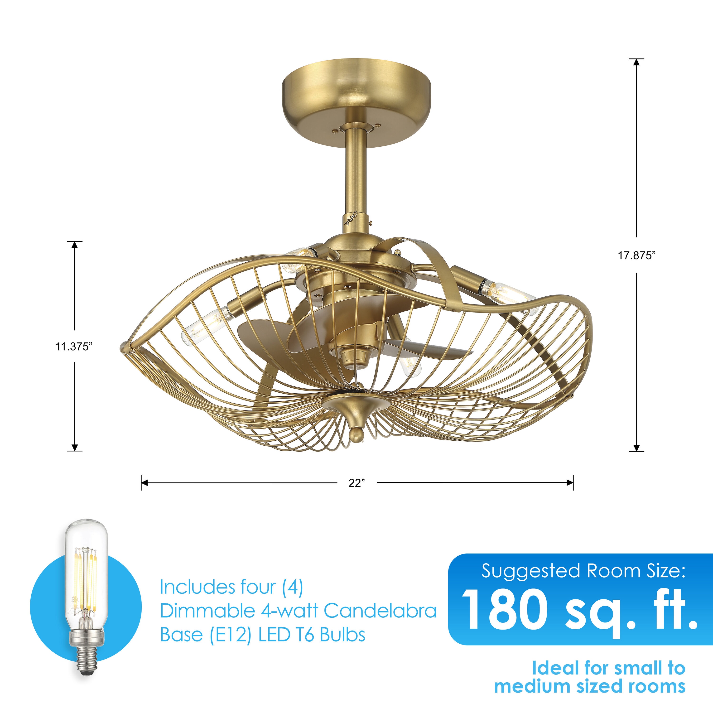 Auri 22'' Aged Brass 3-Blade Ceiling Fan with LED Light