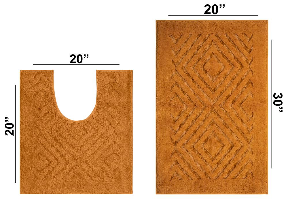 Orange Diamond Pattern Cotton Bath Rug Set