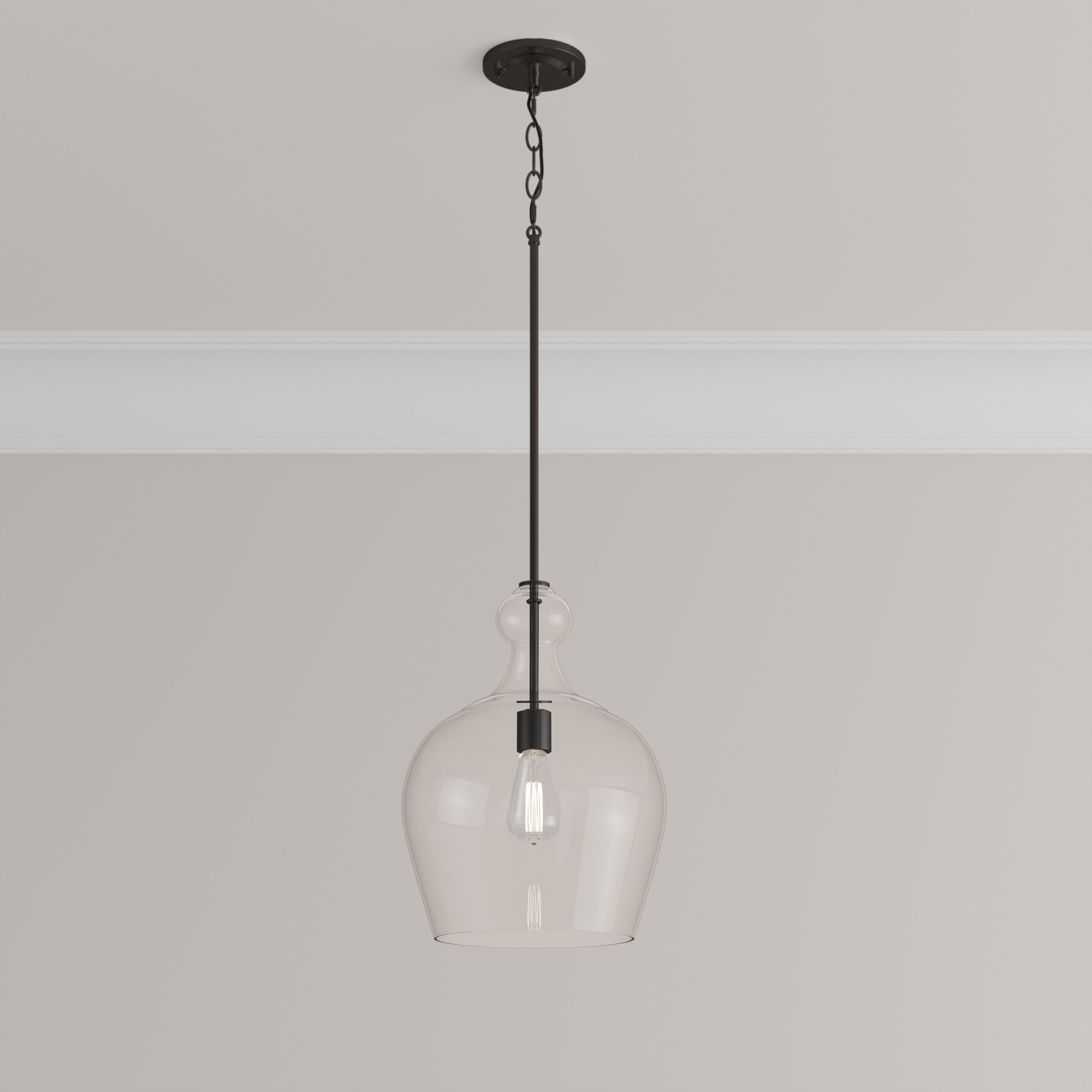 Millennium Lighting Corra 1 -Light Matte Black Traditional Clear glass Dome Medium Hanging Pendant Light