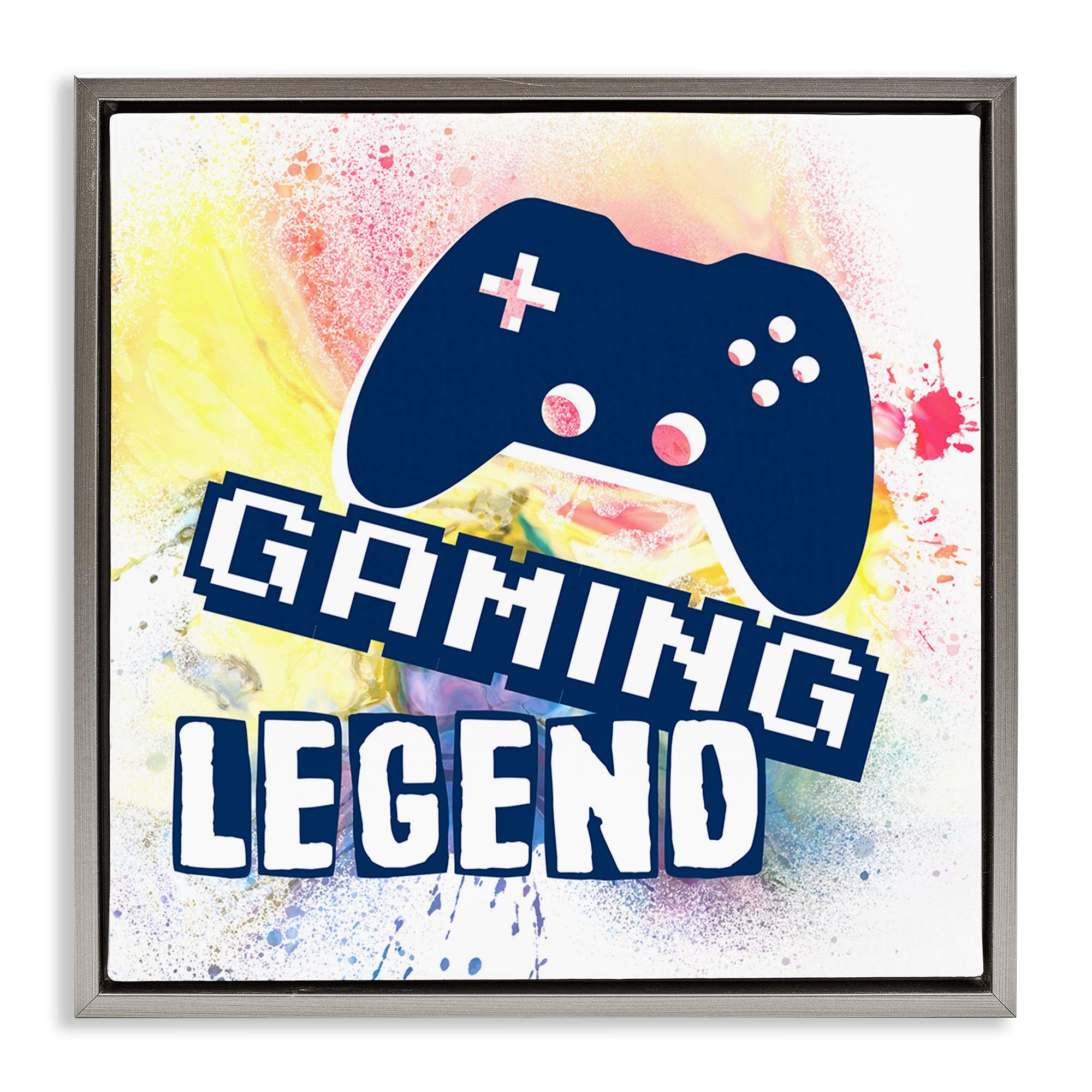Stupell Industries BS-057-FFL-17X17 Gaming Legend Modern Splatter Gray Framed Floater Canvas Wall Art By Marcus Prime 18 x 18
