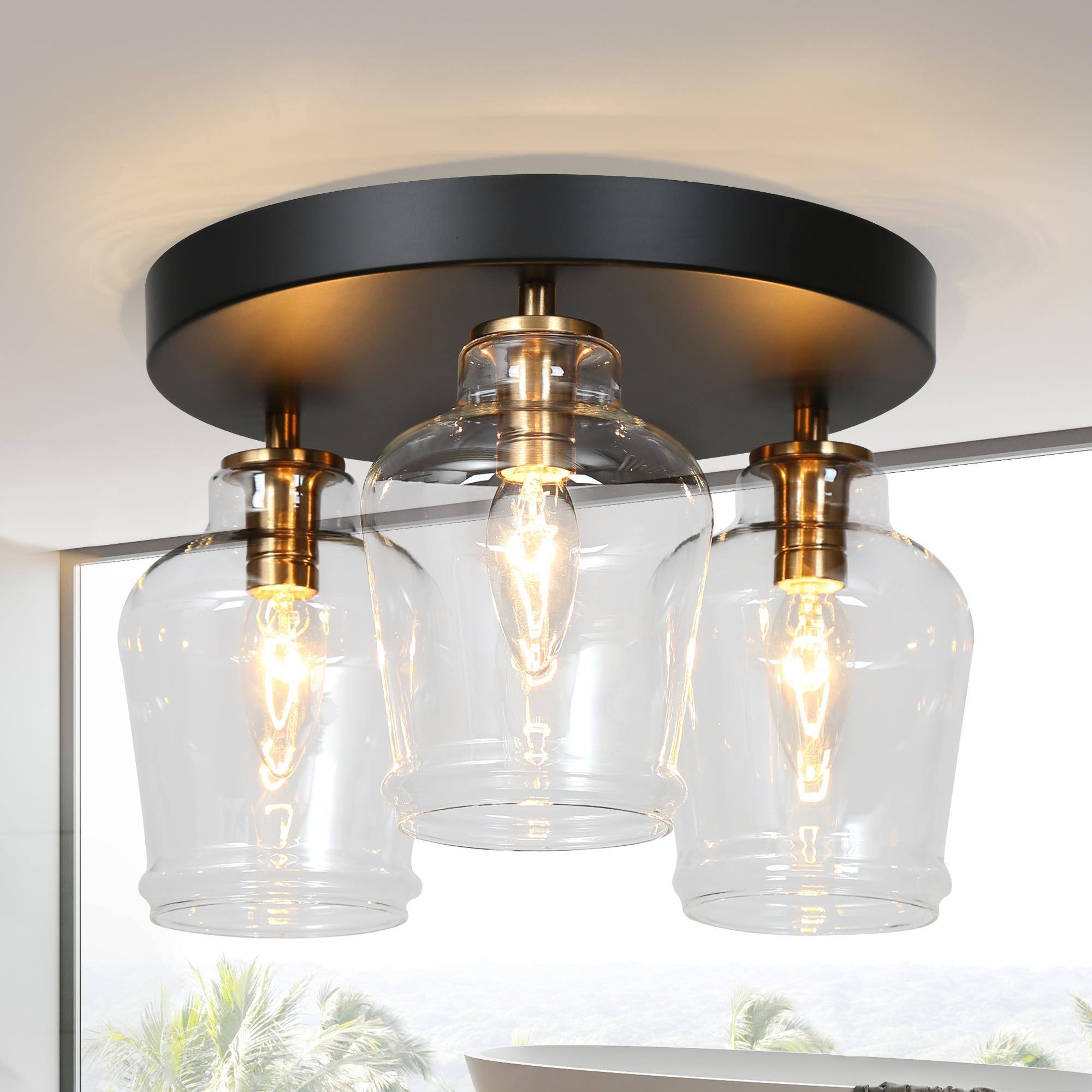 ZEVNI L3UUIBJNW4786SA8 Yuba 3 -Light 11-in Matte Black Semi Flush Mount Light