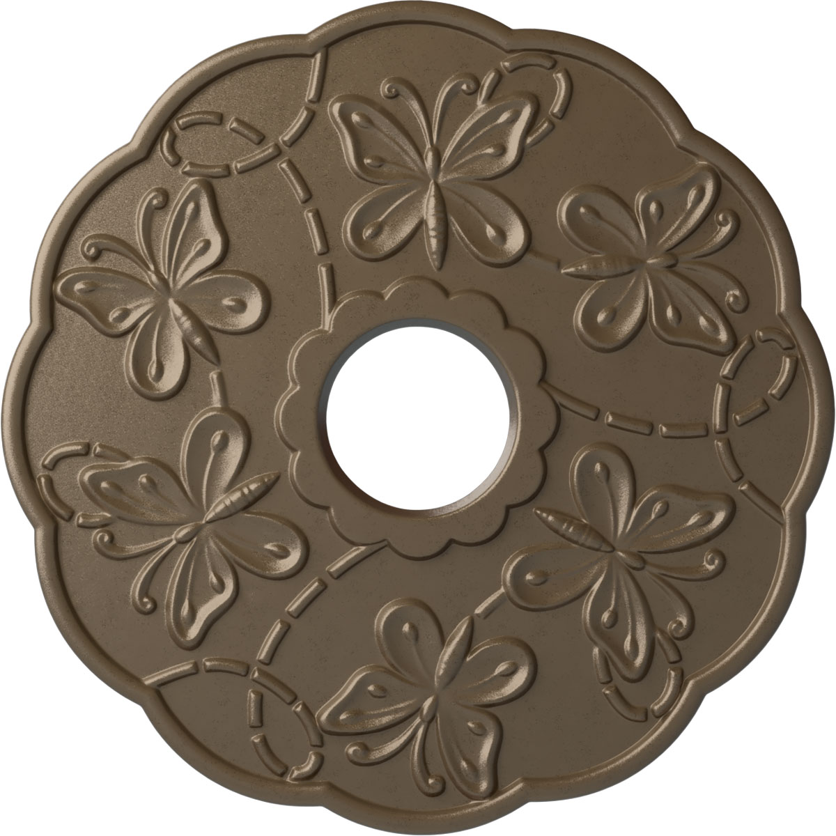 Ekena Millwork CM17TSWSS Terrones Butterfly 17.875-in W x 17.875-in L Painted Warm Silver Polyurethane Whole Ceiling Medallion