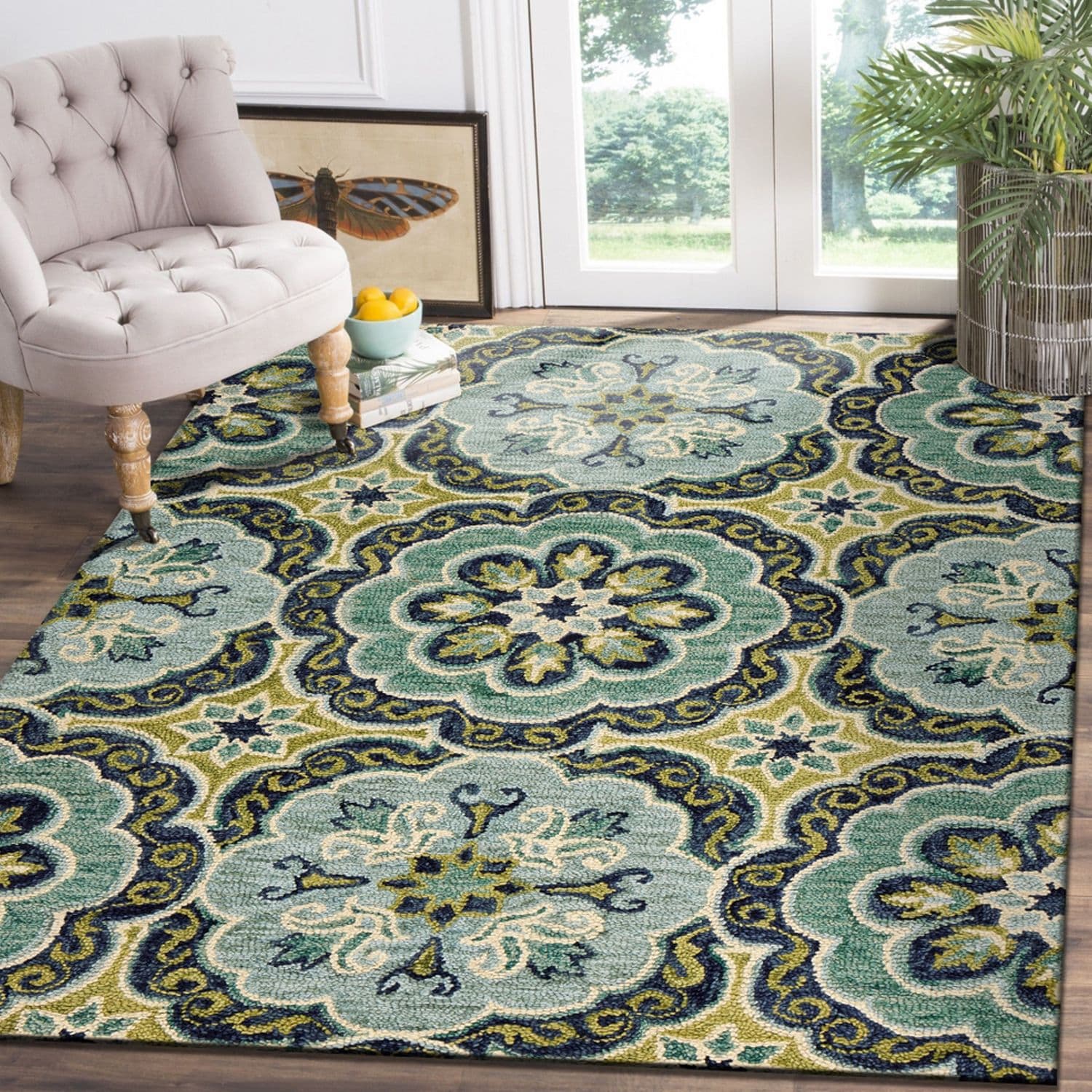 LR Home 0722A8984934J8 4 X 4 (ft) Wool Green Round Indoor Geometric Area Rug