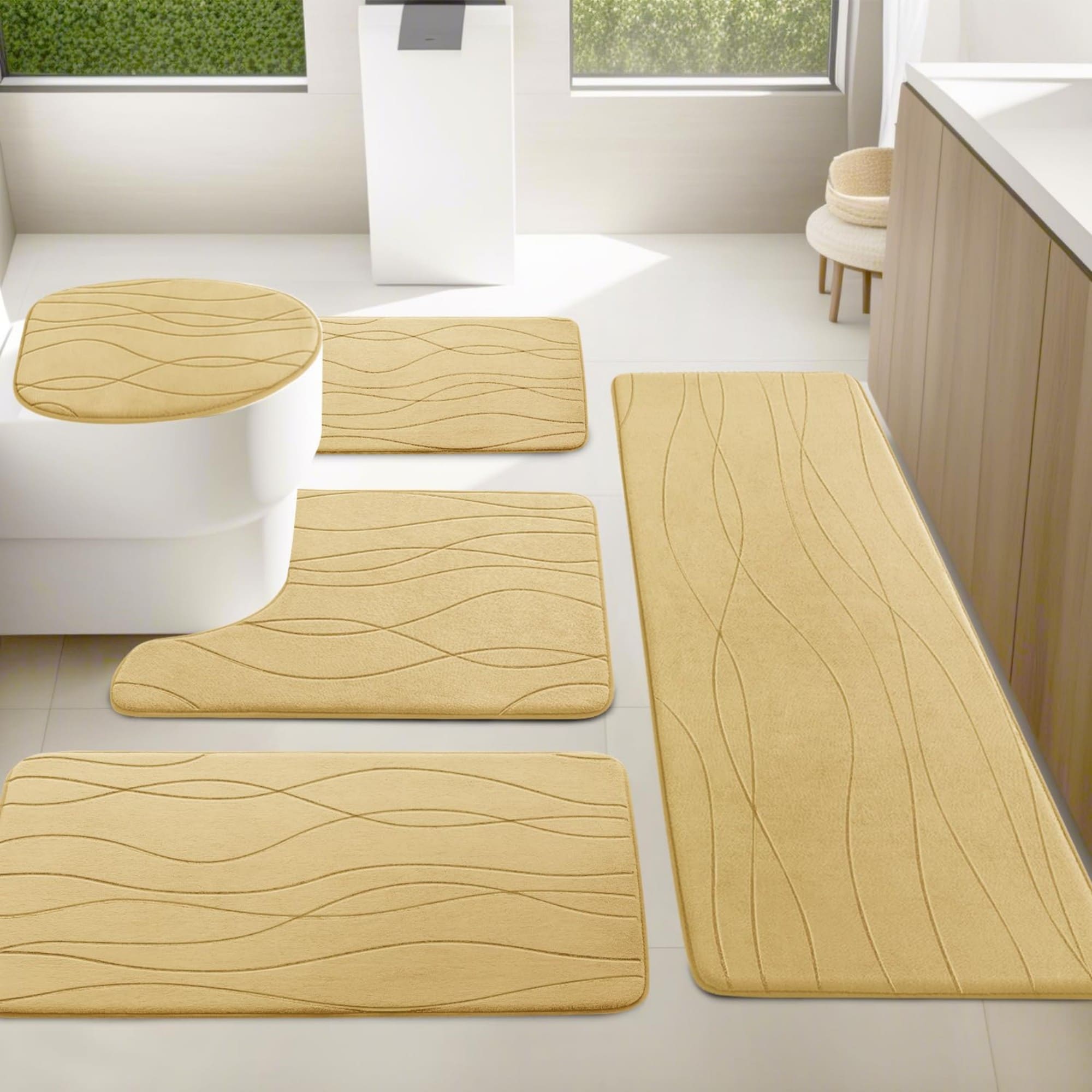 Wudkey Absorbent Non-Slip Bath Mat for Bathroom set of 5