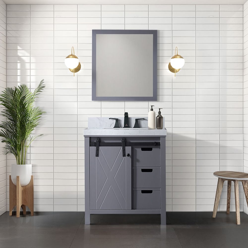 Lexora LM342230SB00000 Marsyas 30-Inches Dark Grey Bathroom Vanity Base Cabinet without Top