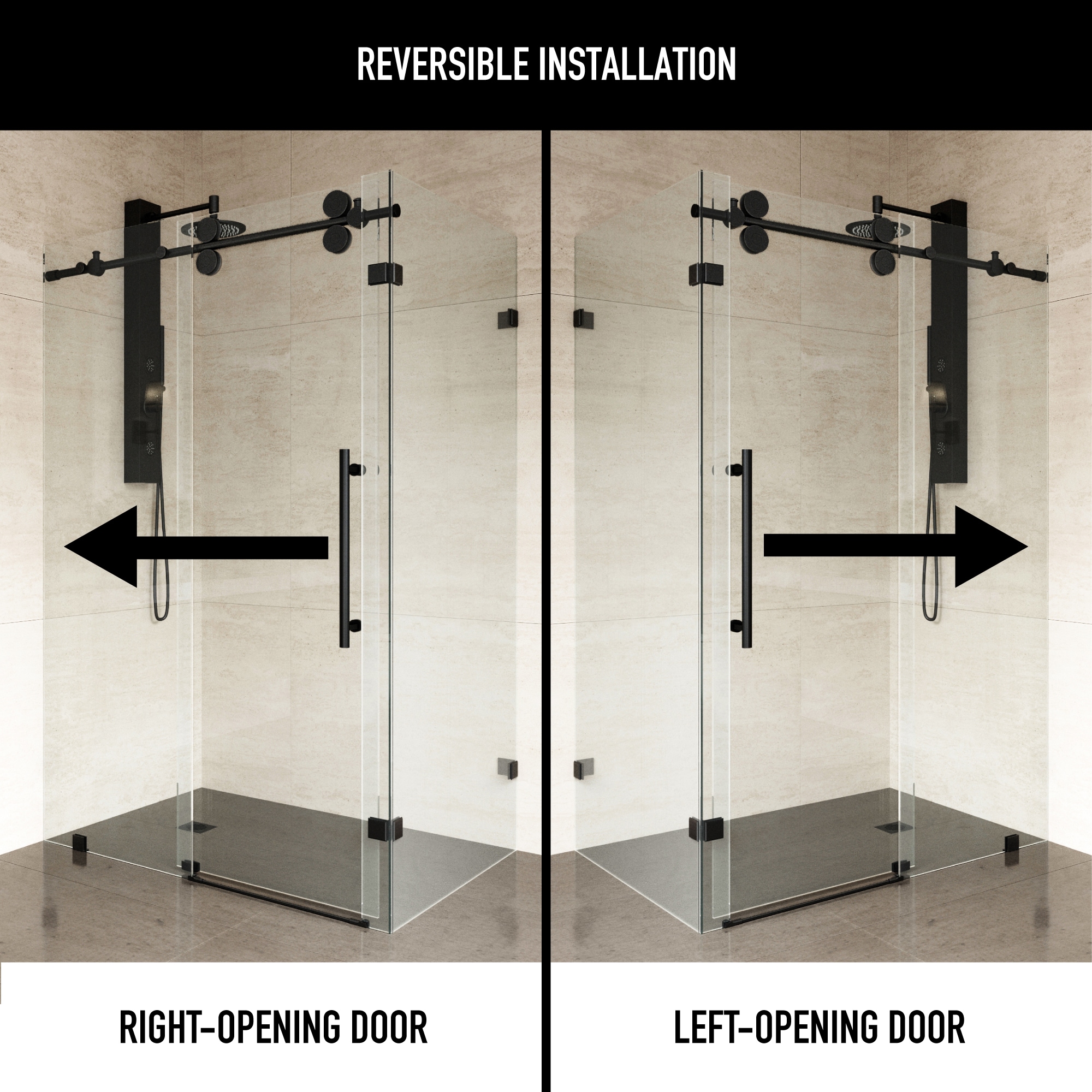 Winslow 46" Matte Black Frameless Sliding Shower Enclosure with Clear Glass