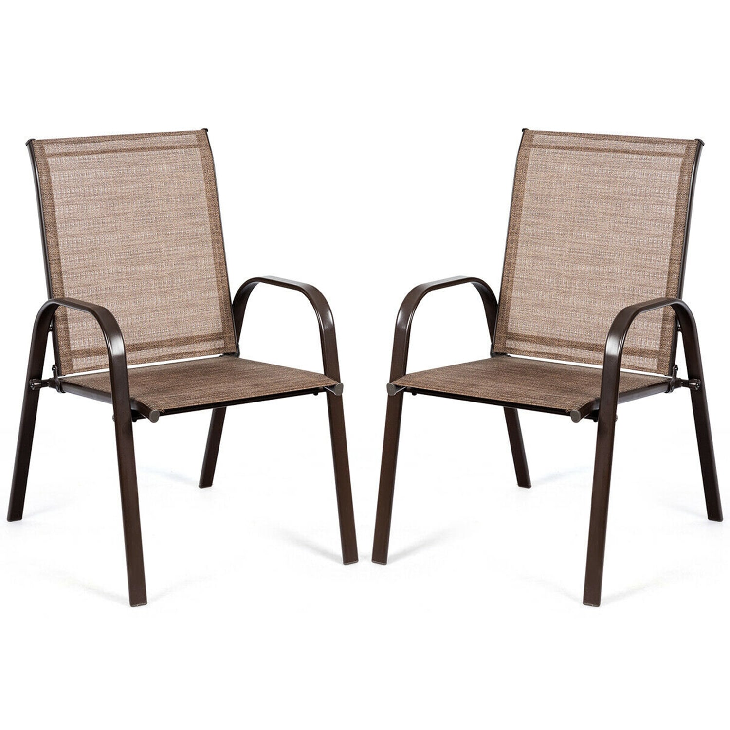 WELLFOR OUG63630BN Set of 2 Brown Metal Frame Stationary Conversation Chair with Brown Mesh Seat