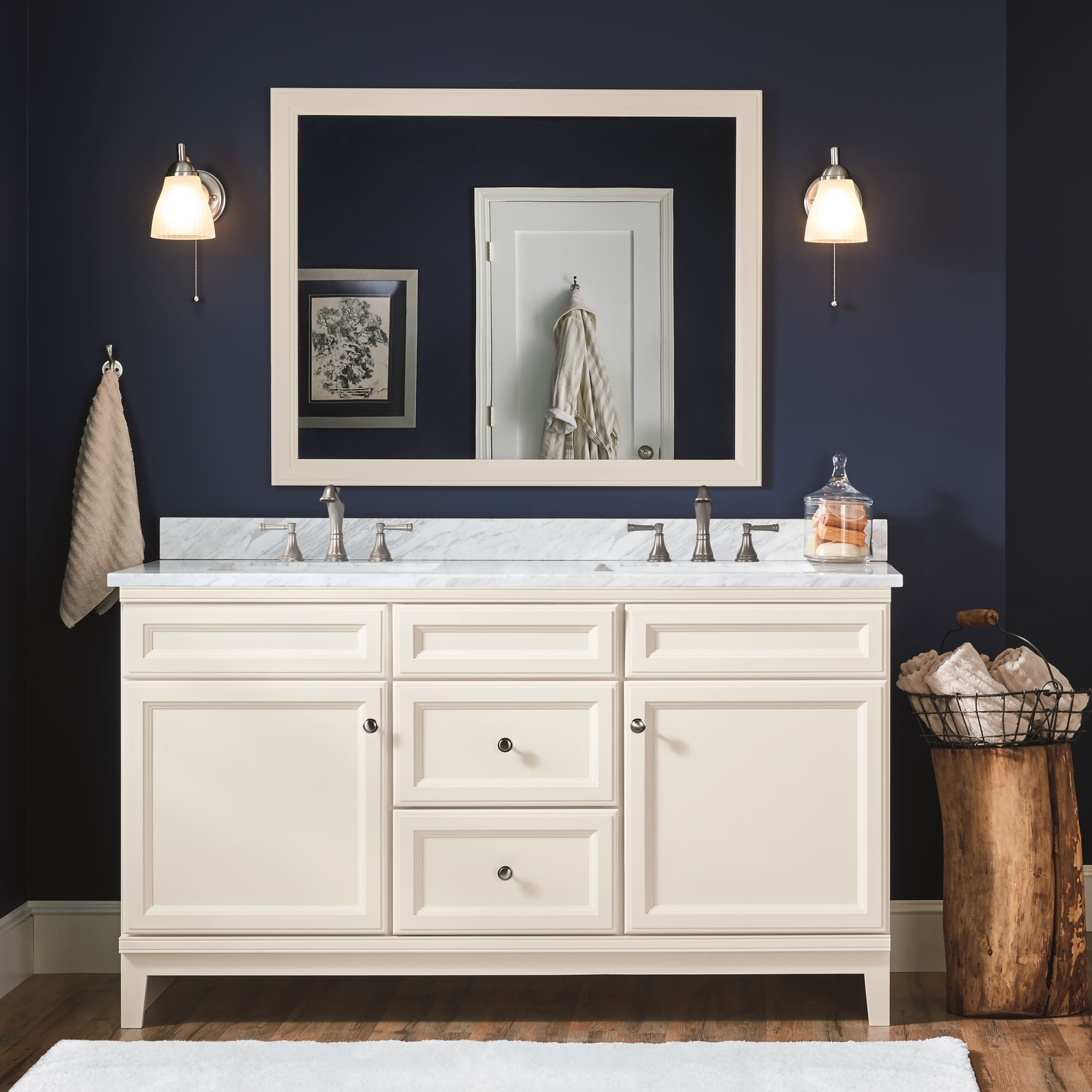 Diamond NOW Calhoun 60-in White Bathroom Vanity Base Cabinet without ...