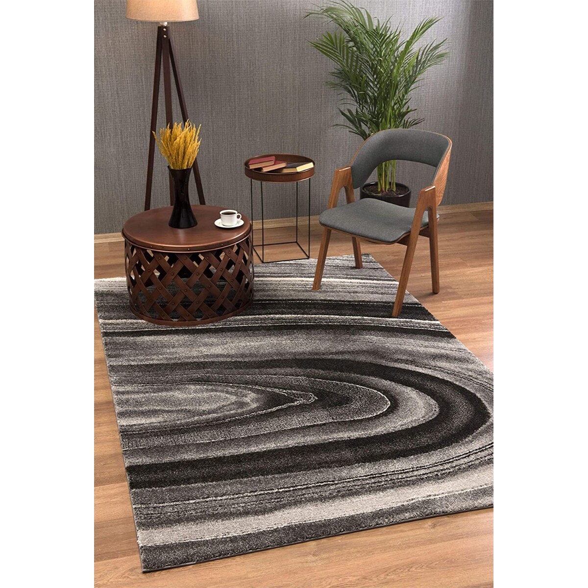 HomeRoots 4000394988 8 x 11 (ft) Polyester Dark Grey Rectangular Indoor Abstract Area rug