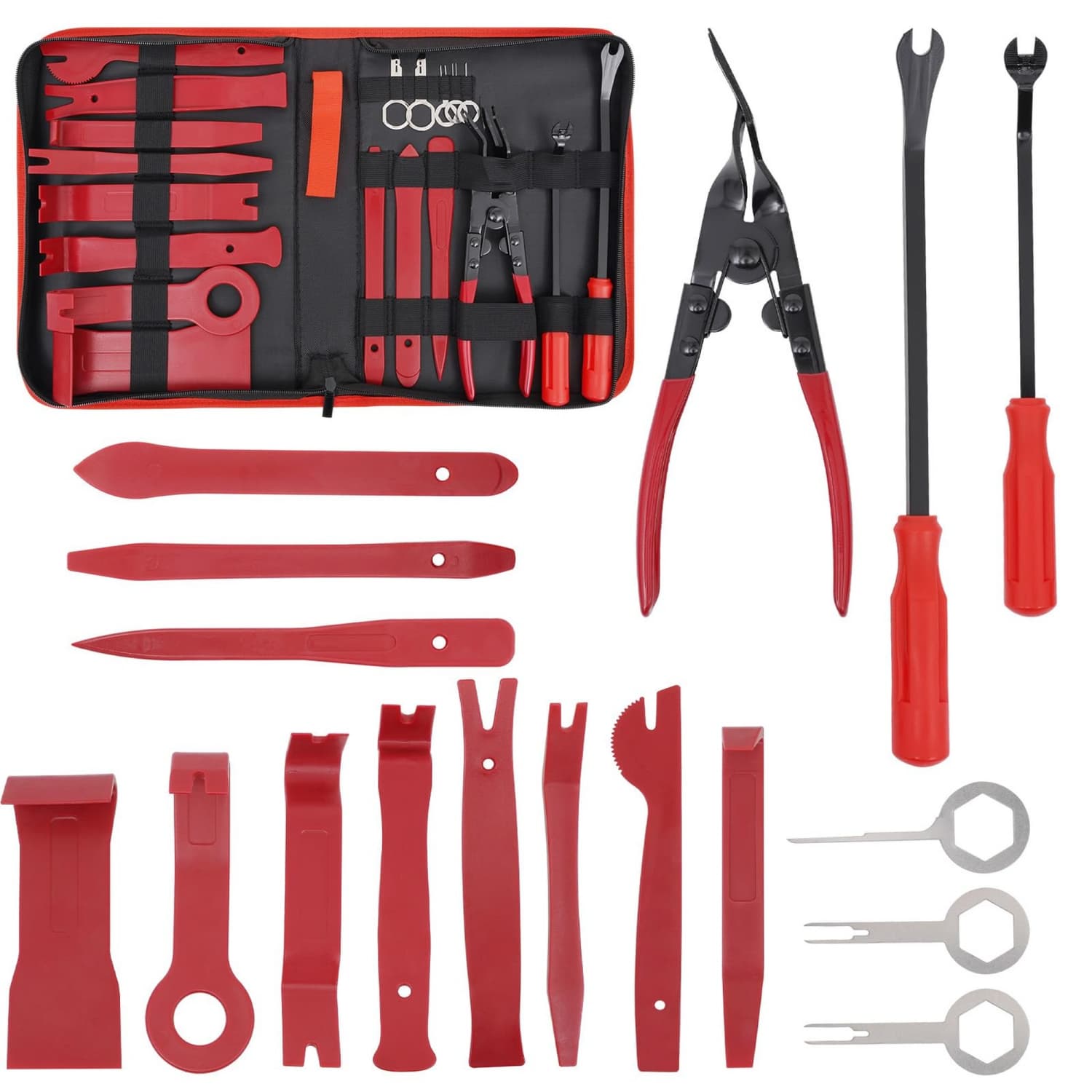 Angel Sar 19 Pcs Trim Removal Tool Set Nylon Fiber Non-scratch with Clip Pliers and Fastener Remover for Auto Interior