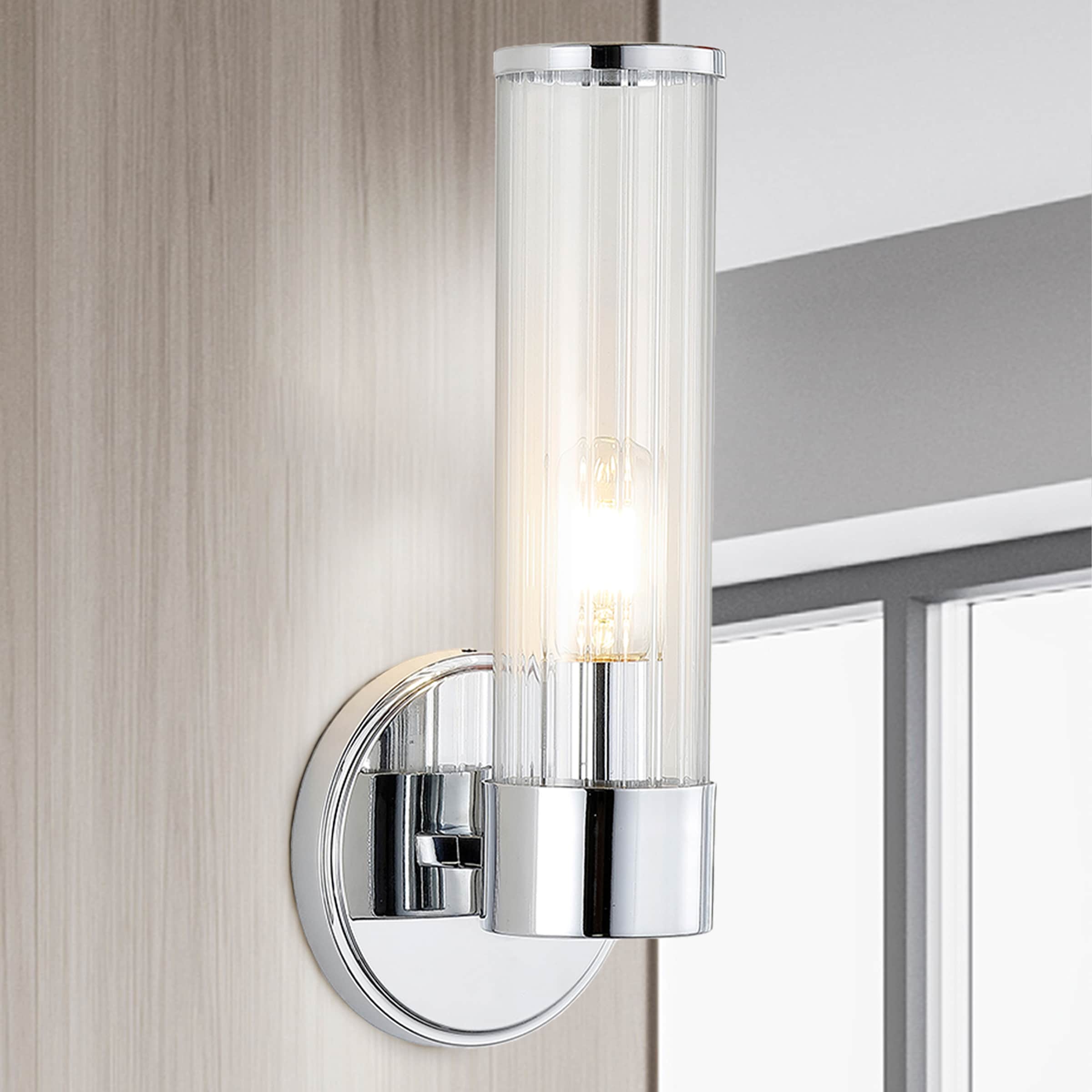 JONATHAN  Y JYL3537A Cecil Iron/Striped Glass Tall Cylinder Mid-Century 6-in 1 -Light Polished Chrome Modern/contemporary Vanity light