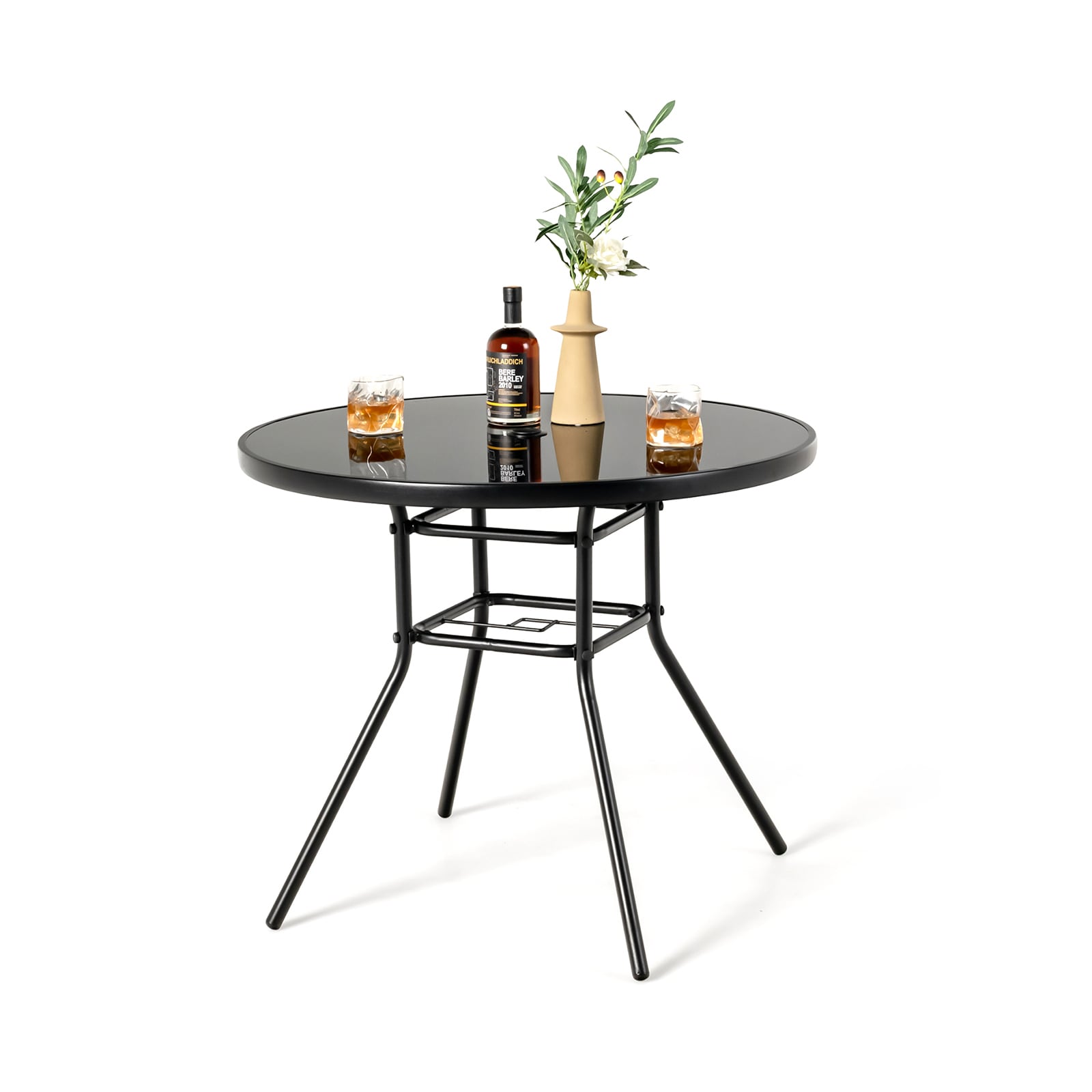 BABOOM BOM-NP11141-CO Patio Bistro Tables Round Outdoor Dining Table 34-in W x 34-in L with Umbrella Hole