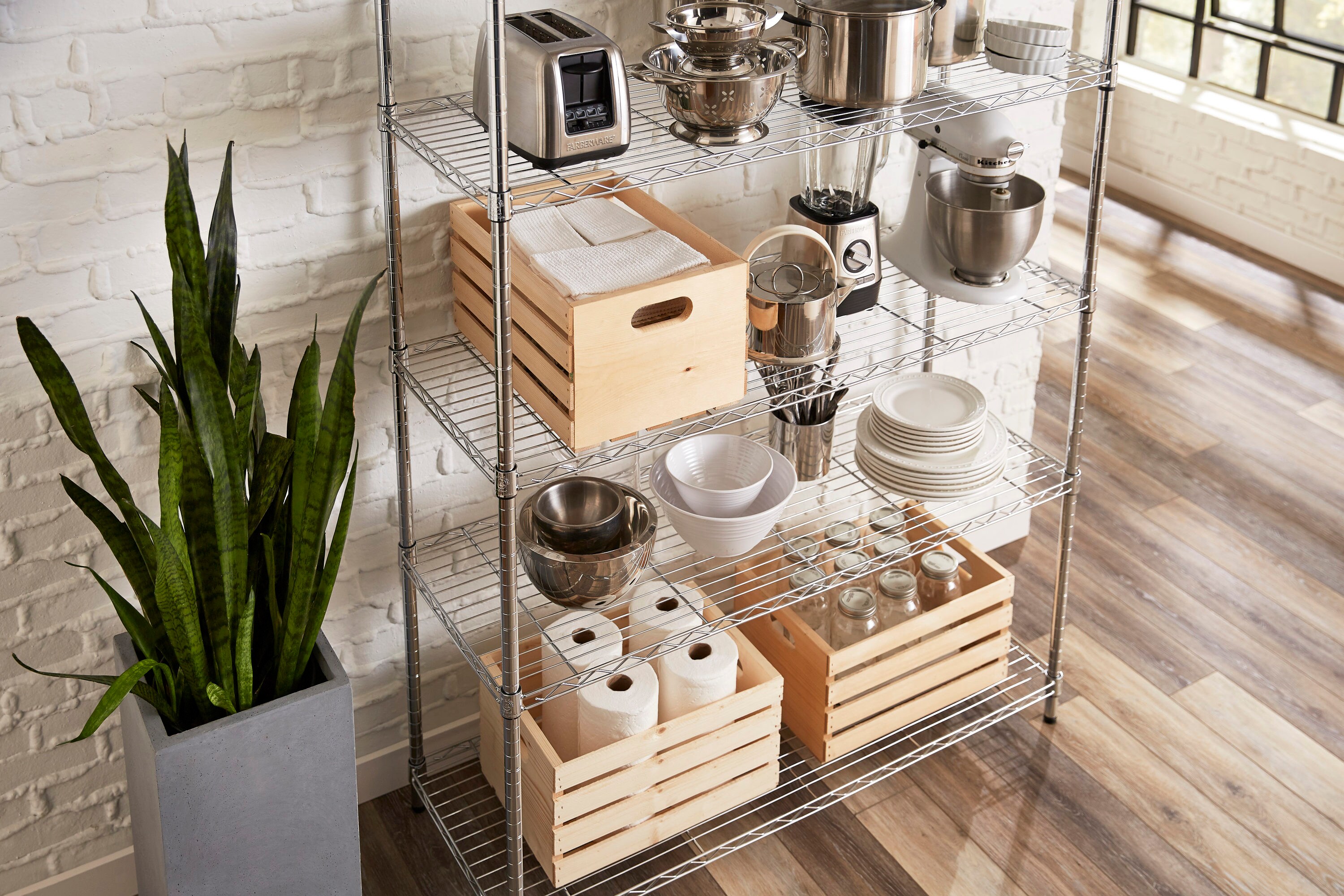 Style Selections Steel 5-Tier Utility Shelving Unit (47.7-in W x 18-in D x 72-in H) Chrome, (350-lb Capacity Per Shelf)