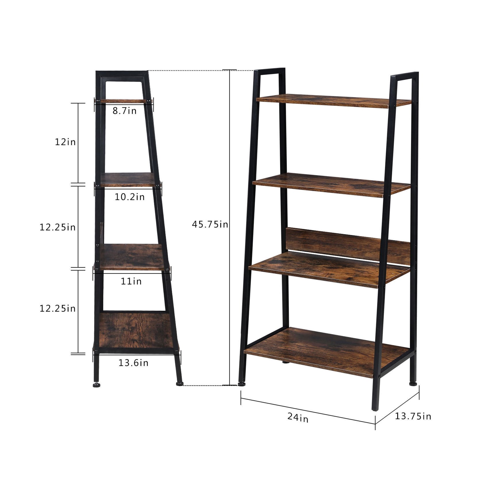 Kahomvis Rustic Brown Wood 4-Shelf Ladder Bookcase (24-in W x 45.75-in ...