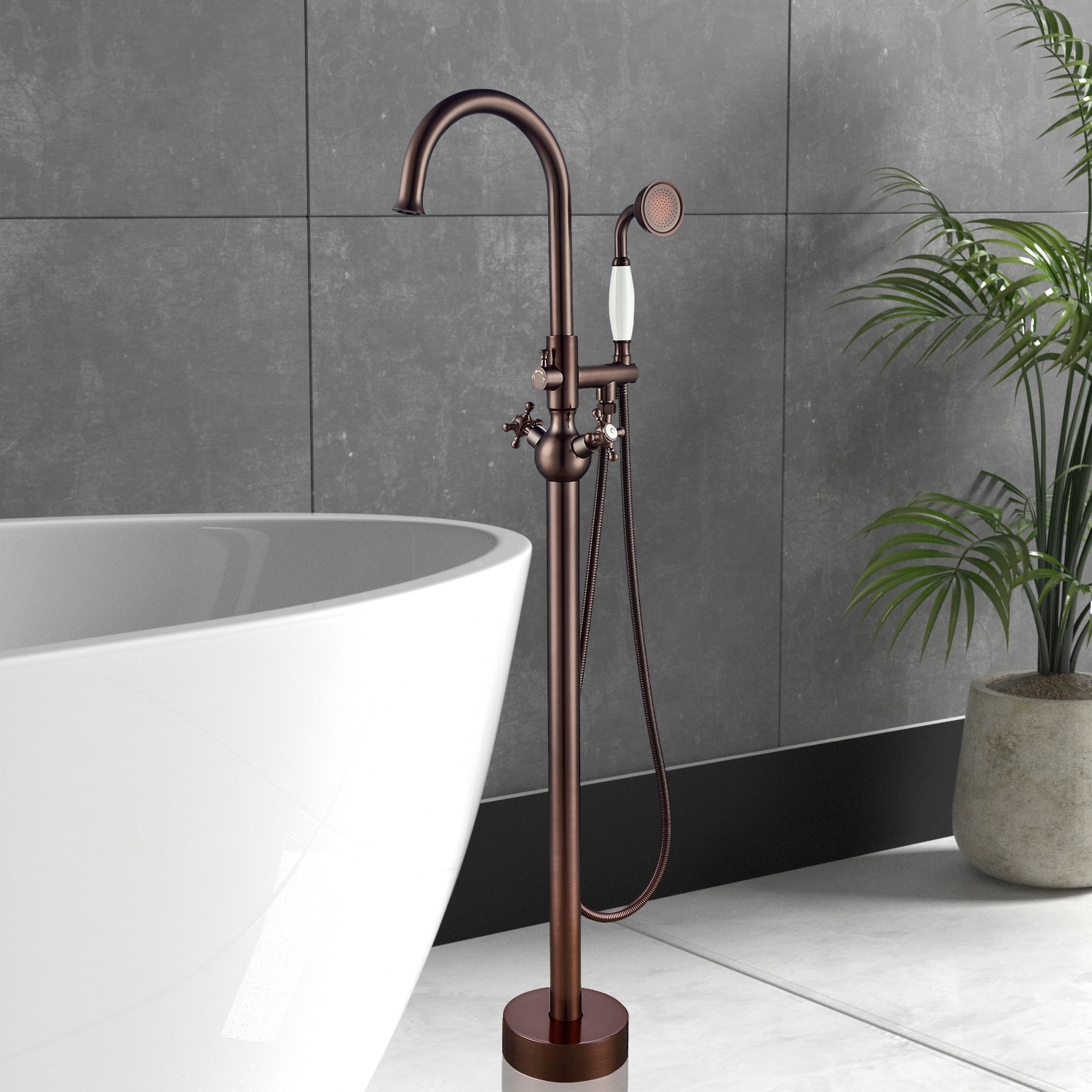 Maincraft Oil Rubbed Bronze 2-handle Freestanding High-arc Bathtub Faucet  with Hand Shower in the Bathtub Faucets department at